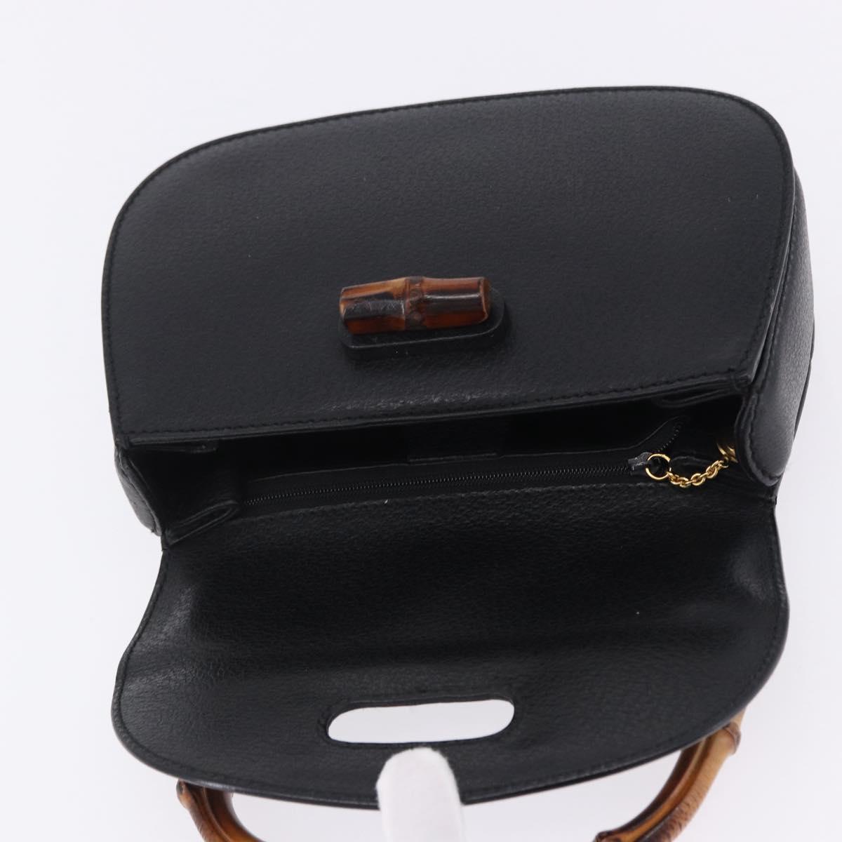 GUCCI Bamboo Hand Bag Leather Black Gold 000 2046 0188 Auth 204145V