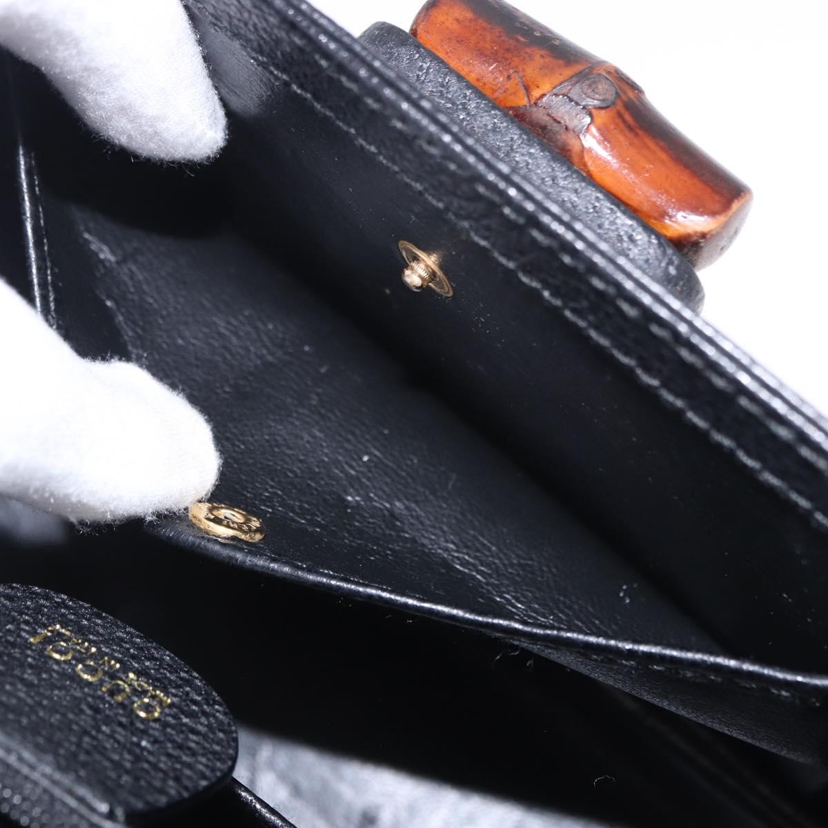 GUCCI Bamboo Hand Bag Leather Black Gold 000 2046 0188 Auth 204145V