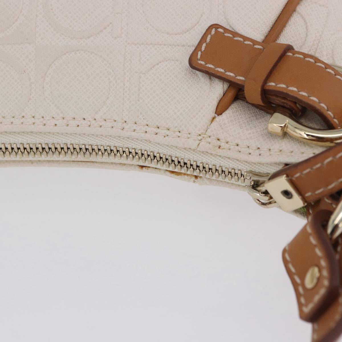 Salvatore Ferragamo Gancini Accessory Pouch PVC Canvas White Gold Auth 204147