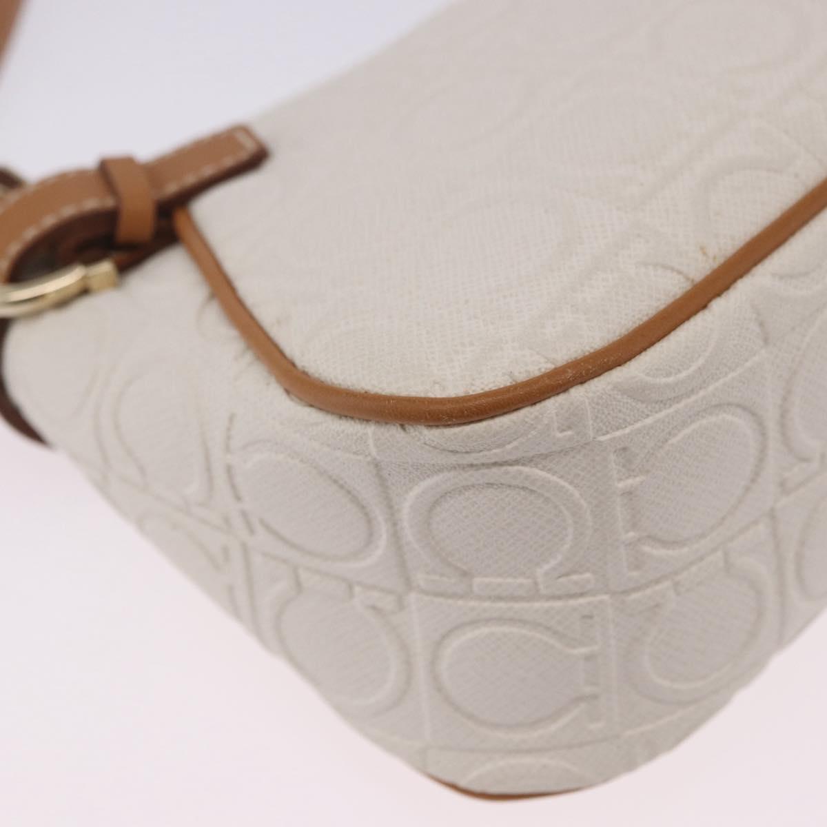 Salvatore Ferragamo Gancini Accessory Pouch PVC Canvas White Gold Auth 204147