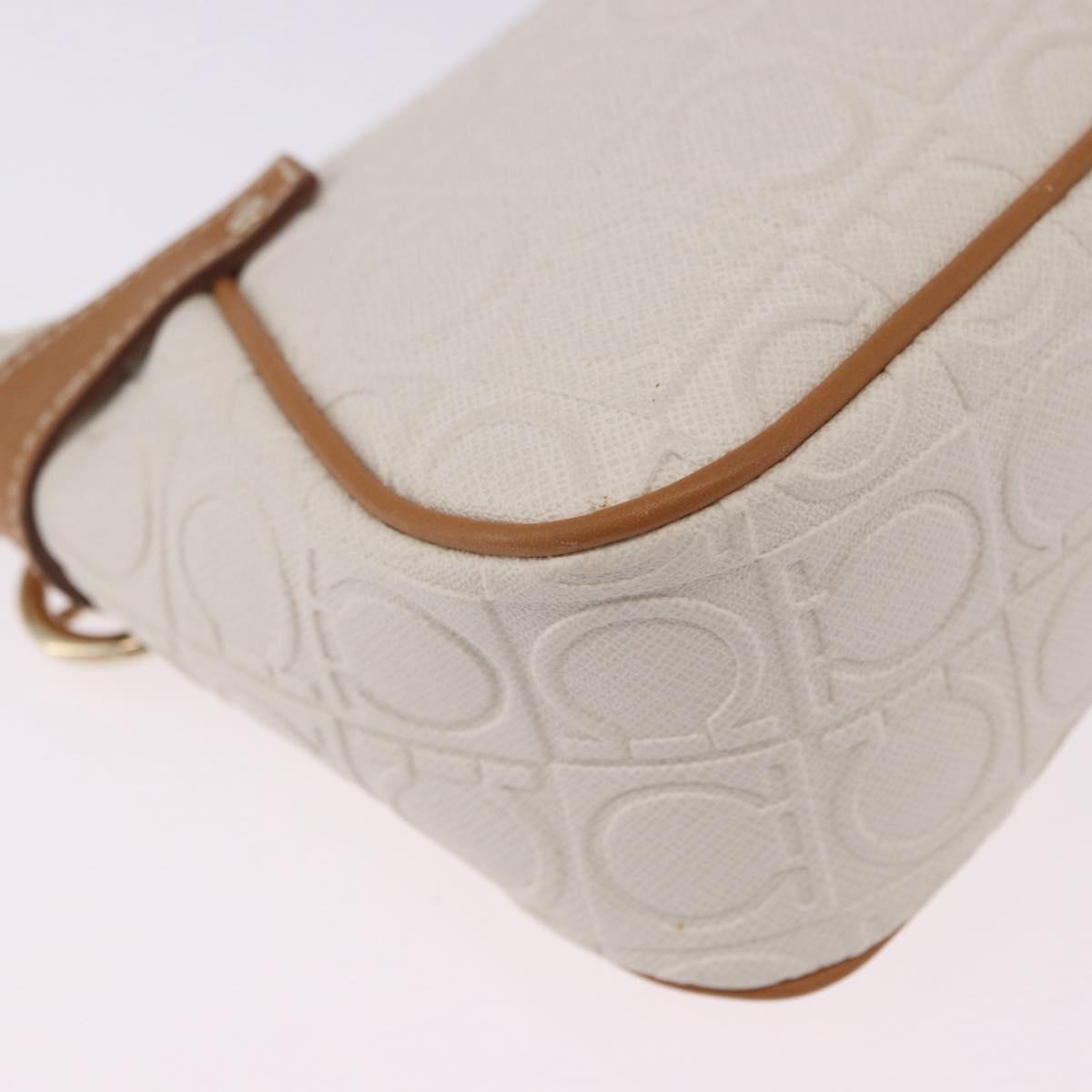 Salvatore Ferragamo Gancini Accessory Pouch PVC Canvas White Gold Auth 204147