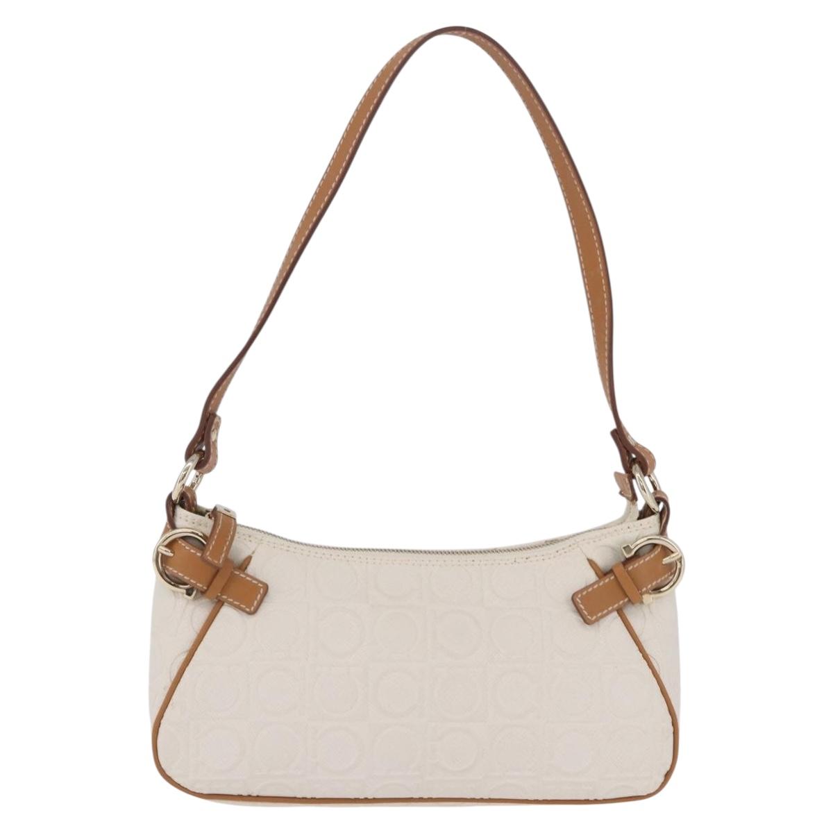 Salvatore Ferragamo Gancini Accessory Pouch PVC Canvas White Gold Auth 204147