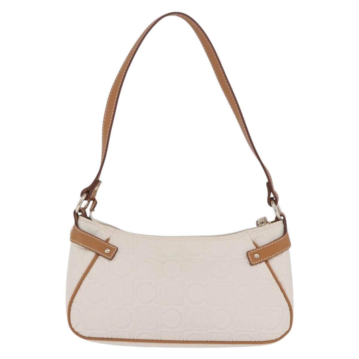 Salvatore Ferragamo Gancini Accessory Pouch PVC Canvas White Gold Auth 204147