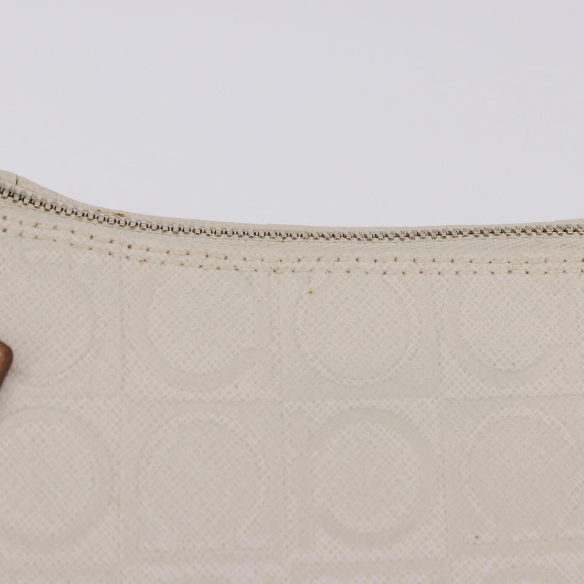 Salvatore Ferragamo Gancini Accessory Pouch PVC Canvas White Gold Auth 204147