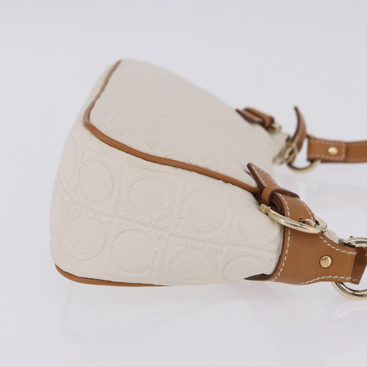 Salvatore Ferragamo Gancini Accessory Pouch PVC Canvas White Gold Auth 204147