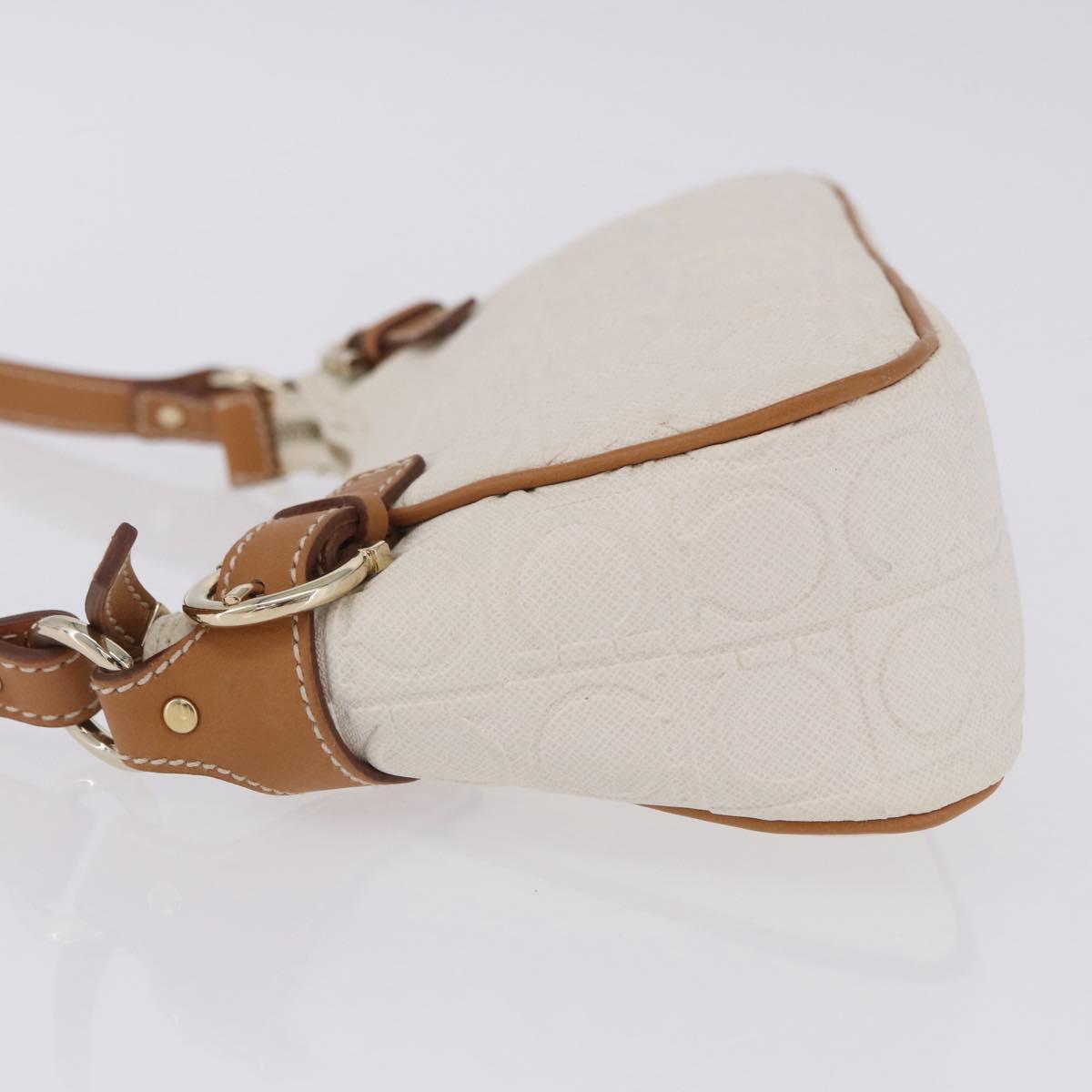 Salvatore Ferragamo Gancini Accessory Pouch PVC Canvas White Gold Auth 204147