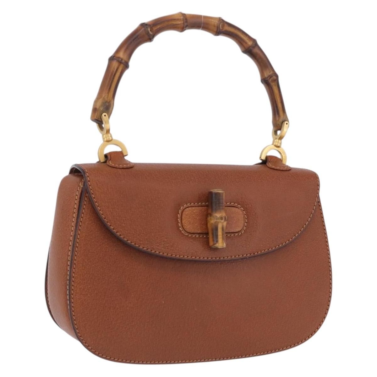 GUCCI Bamboo Hand Bag Leather Brown Gold 000 46 0188 Auth 204148V