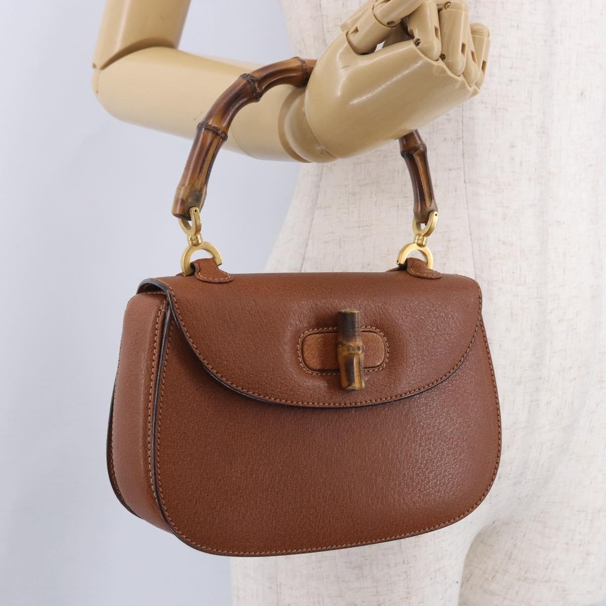 GUCCI Bamboo Hand Bag Leather Brown Gold 000 46 0188 Auth 204148V