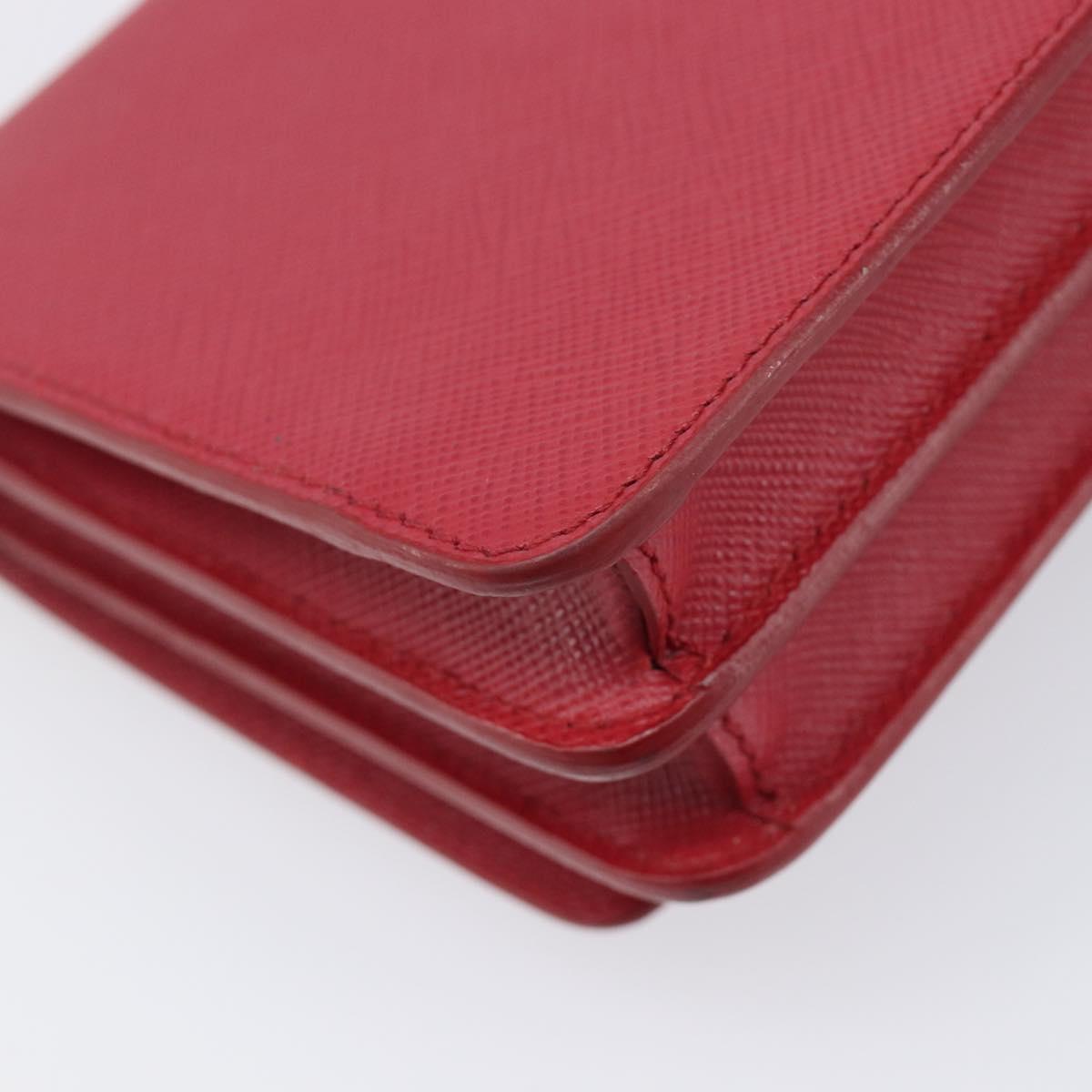 PRADA Chain Wallet Shoulder Bag Safiano leather Red Gold Auth 204149V