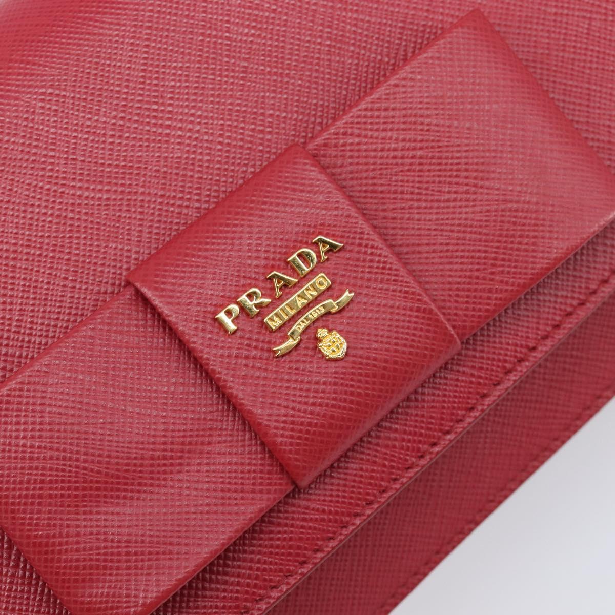 PRADA Chain Wallet Shoulder Bag Safiano leather Red Gold Auth 204149V