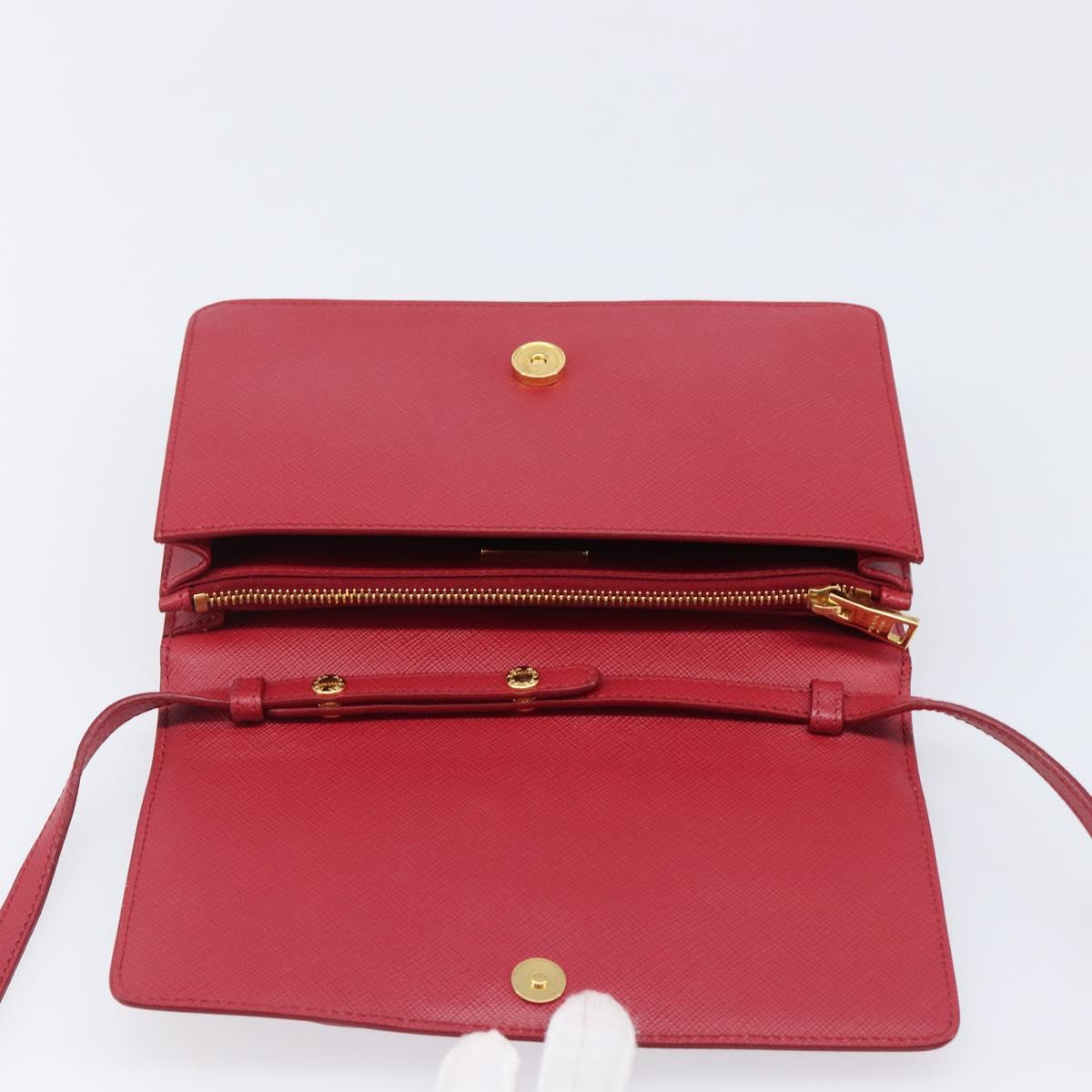 PRADA Chain Wallet Shoulder Bag Safiano leather Red Gold Auth 204149V