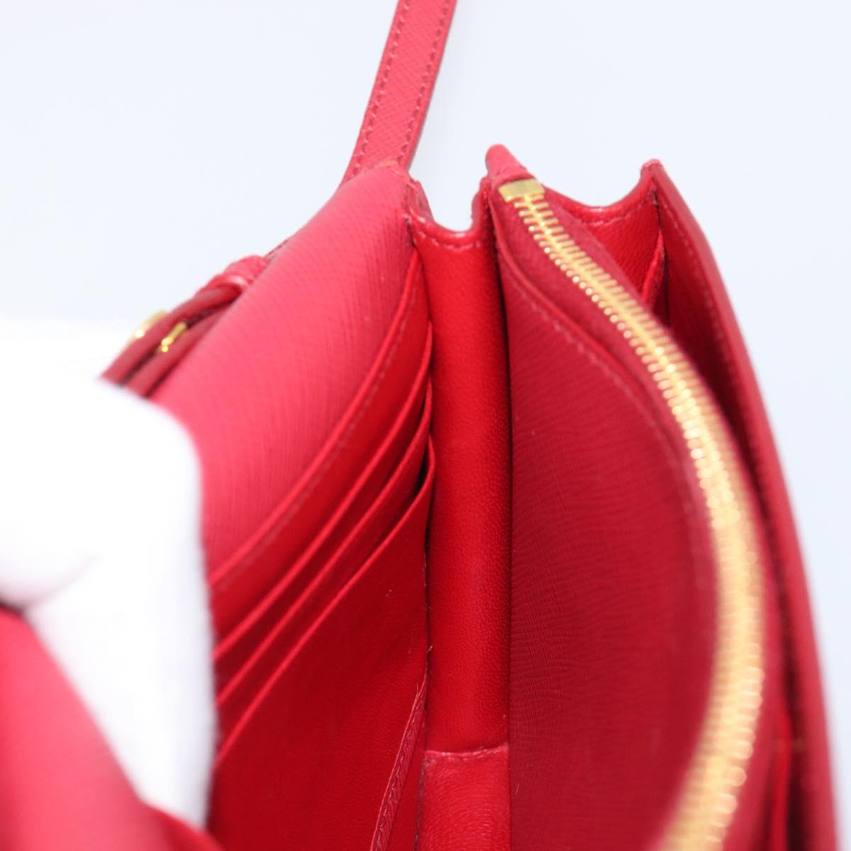 PRADA Chain Wallet Shoulder Bag Safiano leather Red Gold Auth 204149V