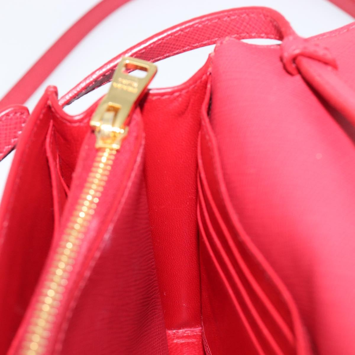 PRADA Chain Wallet Shoulder Bag Safiano leather Red Gold Auth 204149V