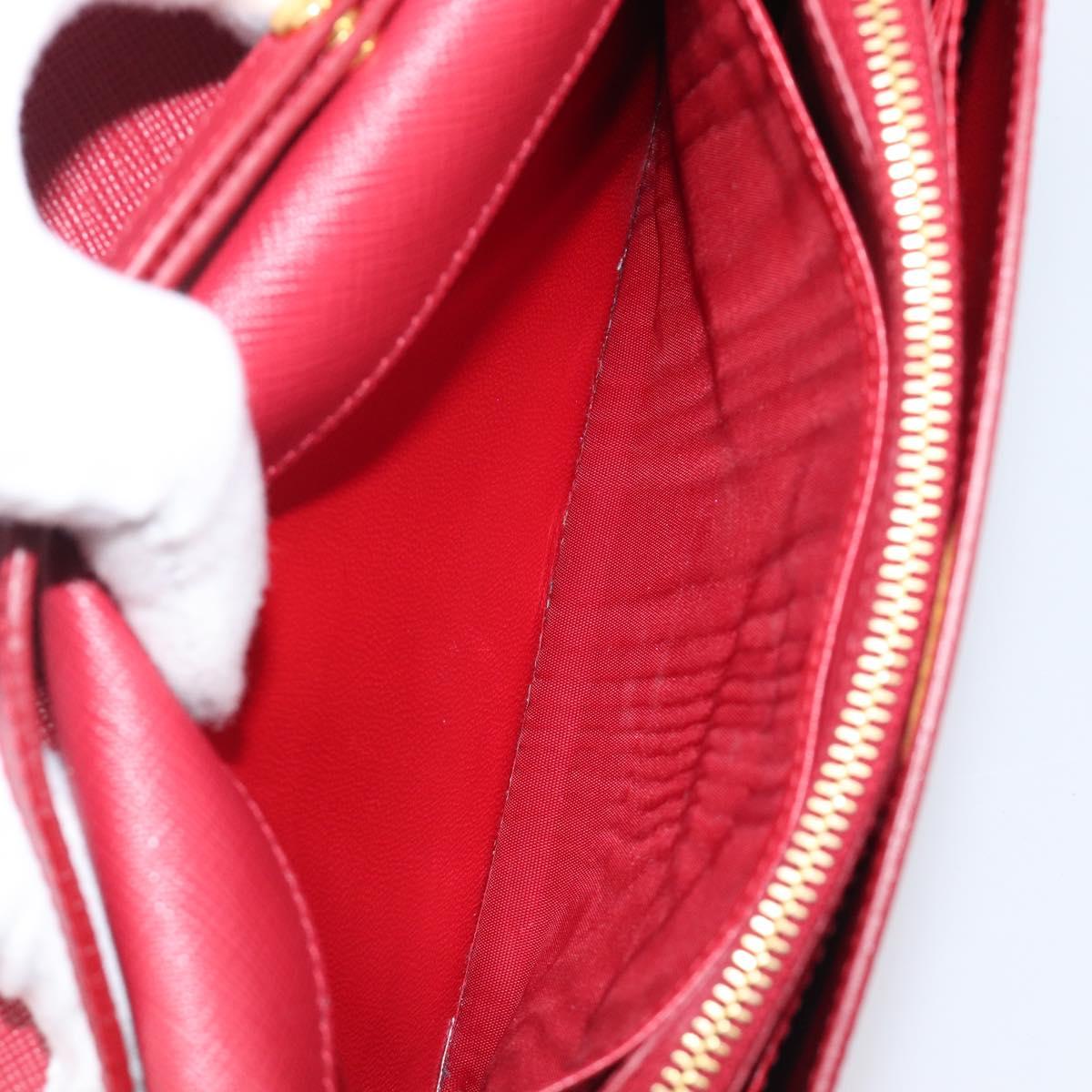 PRADA Chain Wallet Shoulder Bag Safiano leather Red Gold Auth 204149V
