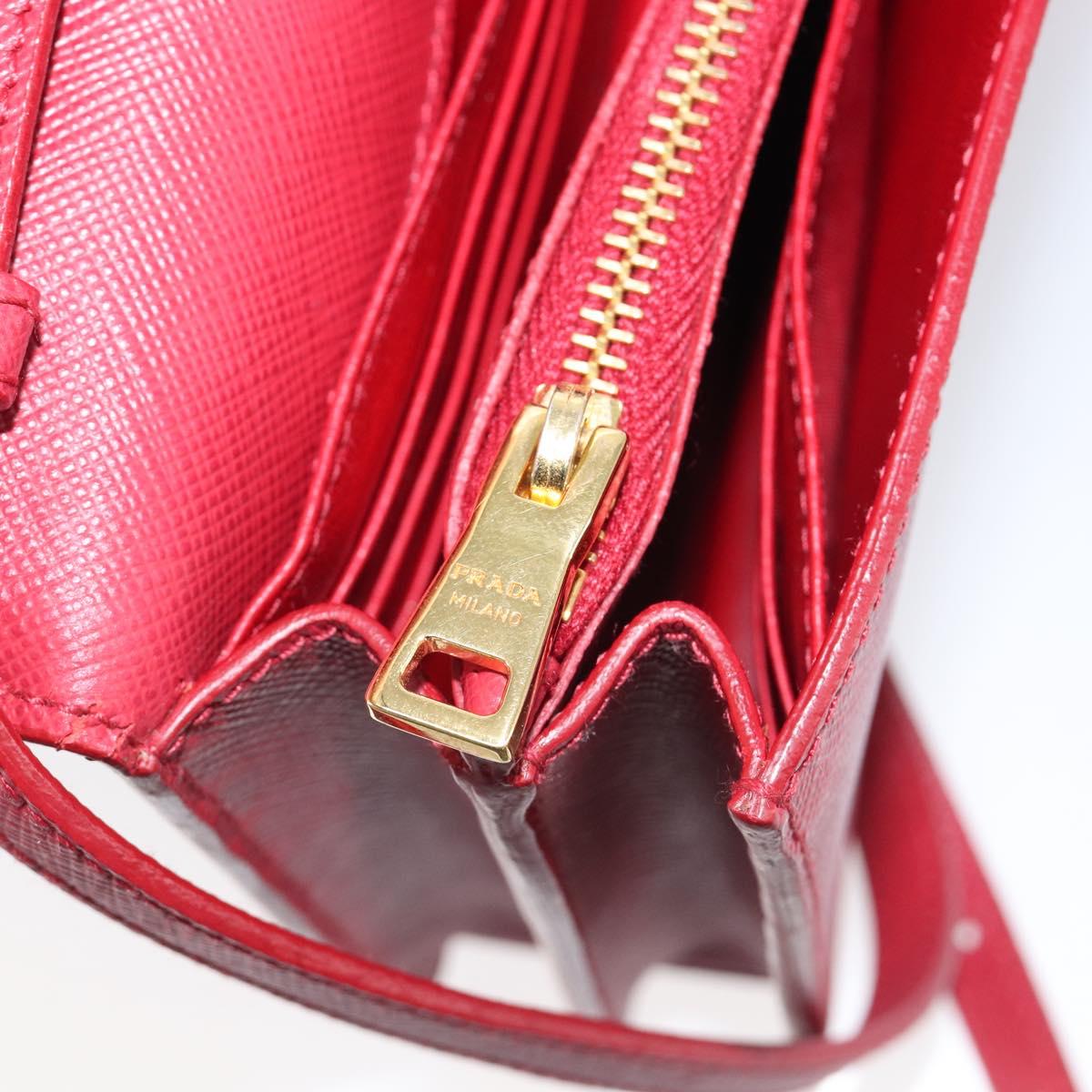 PRADA Chain Wallet Shoulder Bag Safiano leather Red Gold Auth 204149V