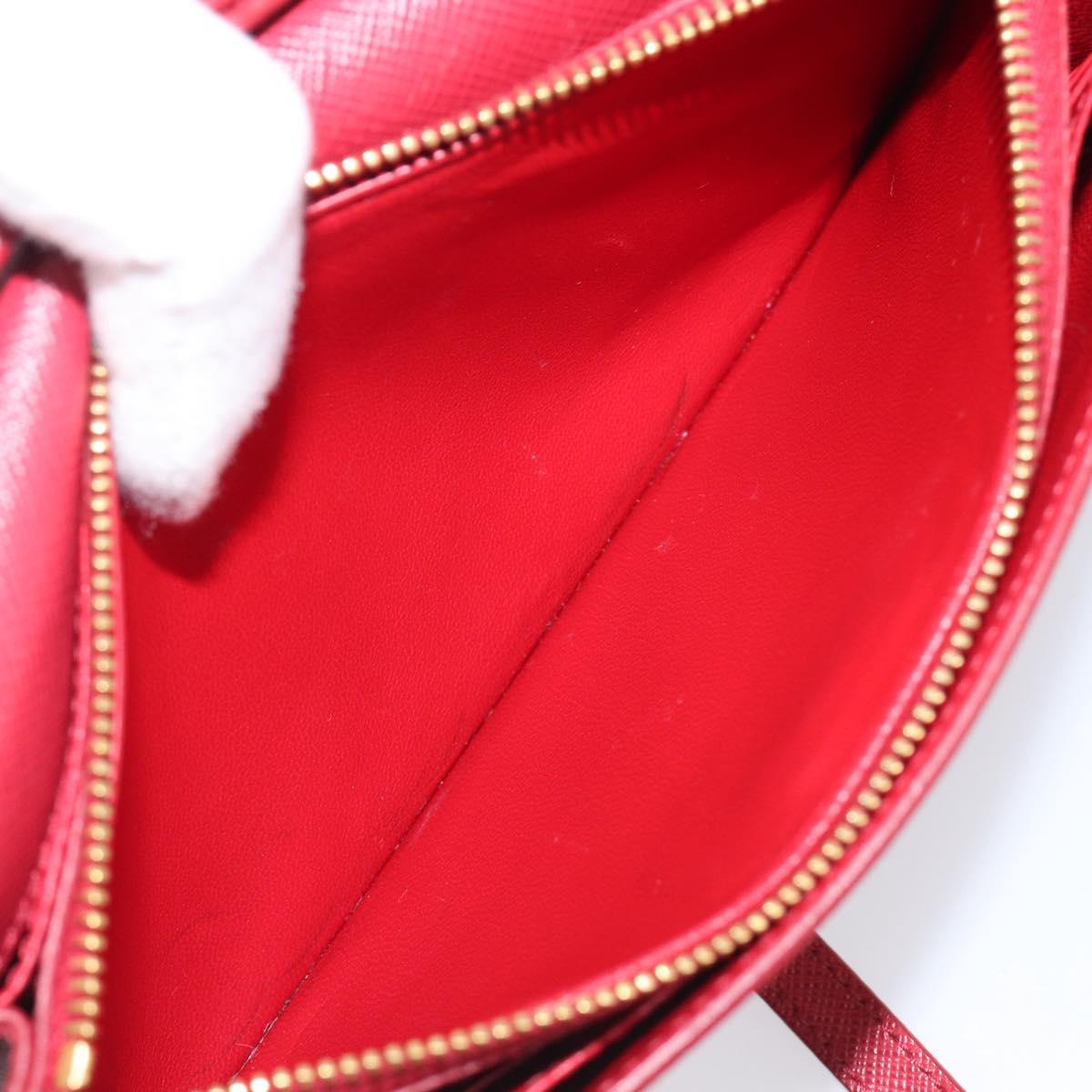 PRADA Chain Wallet Shoulder Bag Safiano leather Red Gold Auth 204149V