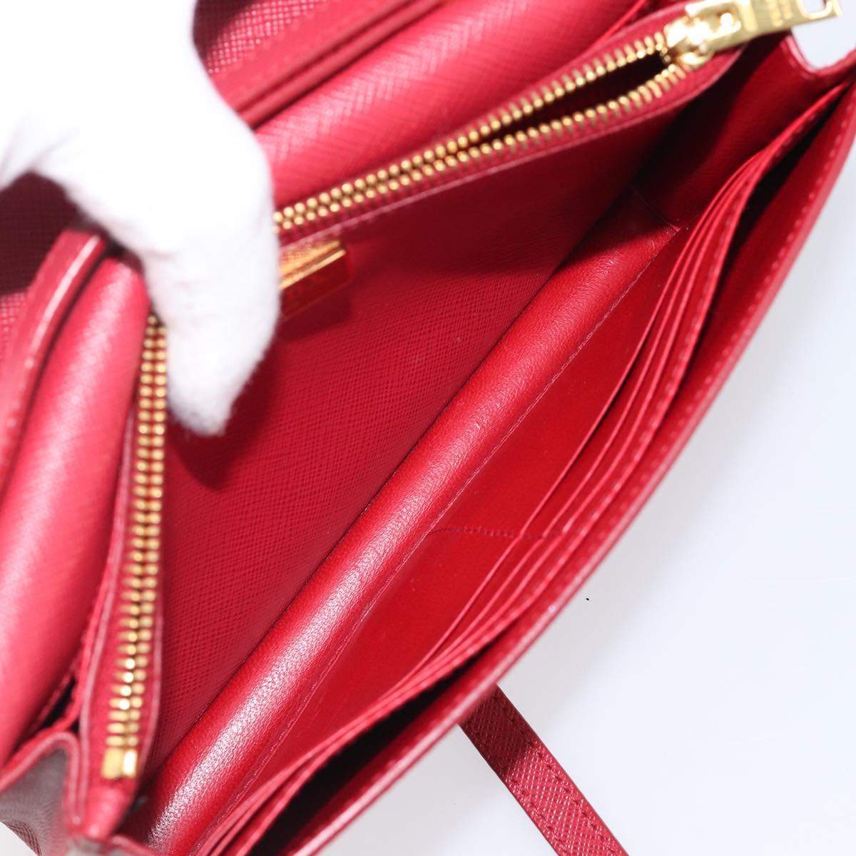 PRADA Chain Wallet Shoulder Bag Safiano leather Red Gold Auth 204149V