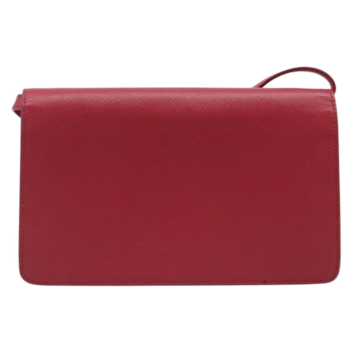 PRADA Chain Wallet Shoulder Bag Safiano leather Red Gold Auth 204149V