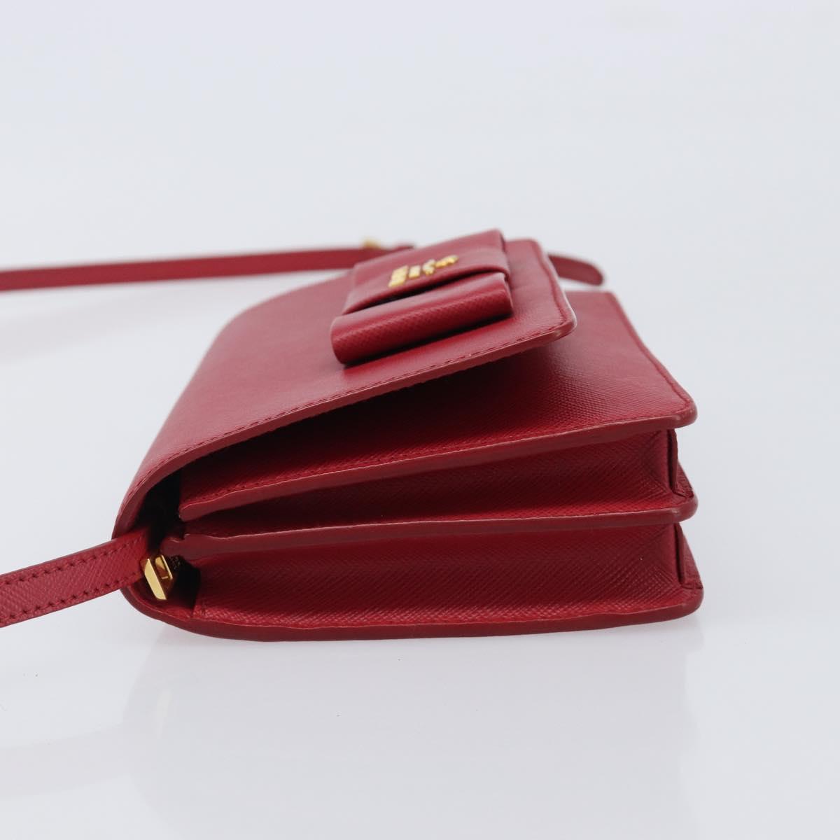 PRADA Chain Wallet Shoulder Bag Safiano leather Red Gold Auth 204149V