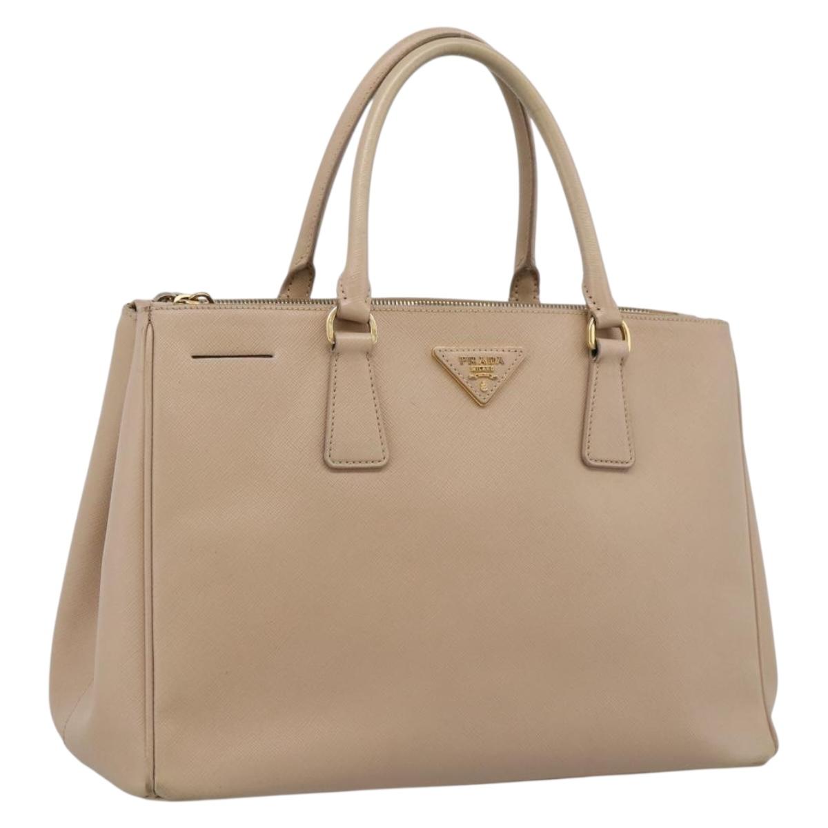 PRADA Galleria Hand Bag Saffiano 2way Beige Gold Auth 204152A