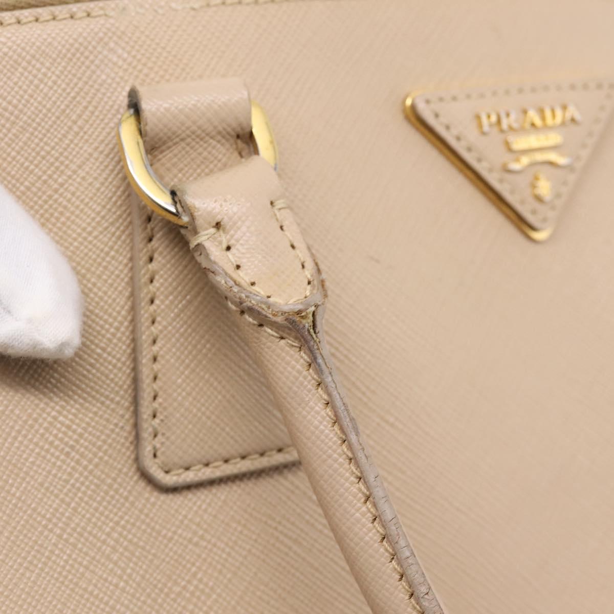 PRADA Galleria Hand Bag Saffiano 2way Beige Gold Auth 204152A