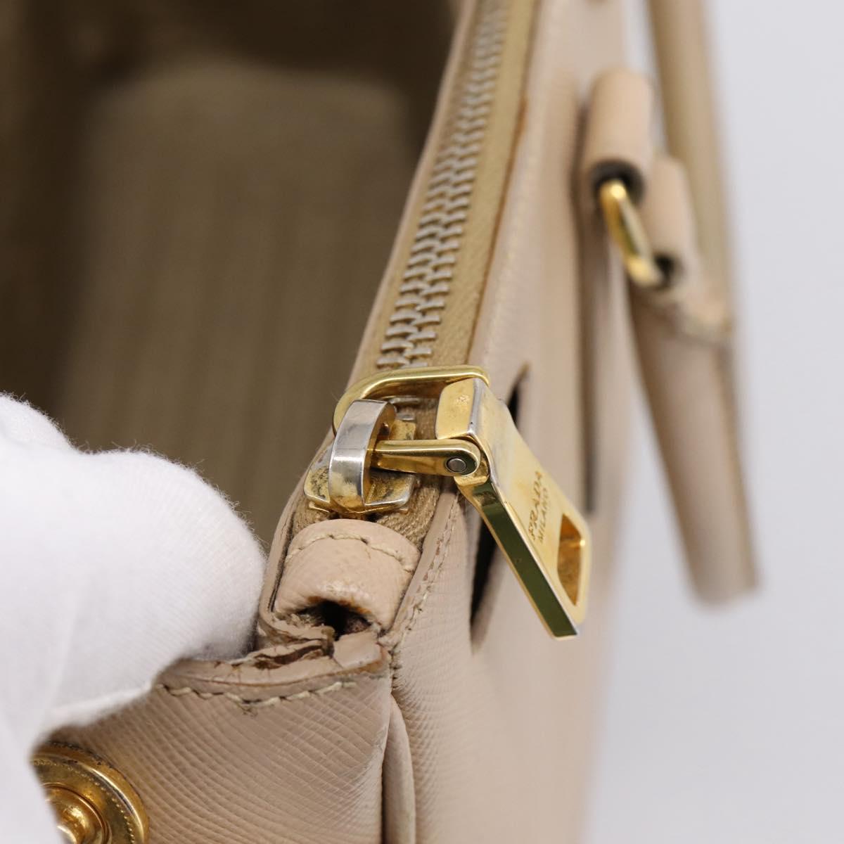 PRADA Galleria Hand Bag Saffiano 2way Beige Gold Auth 204152A