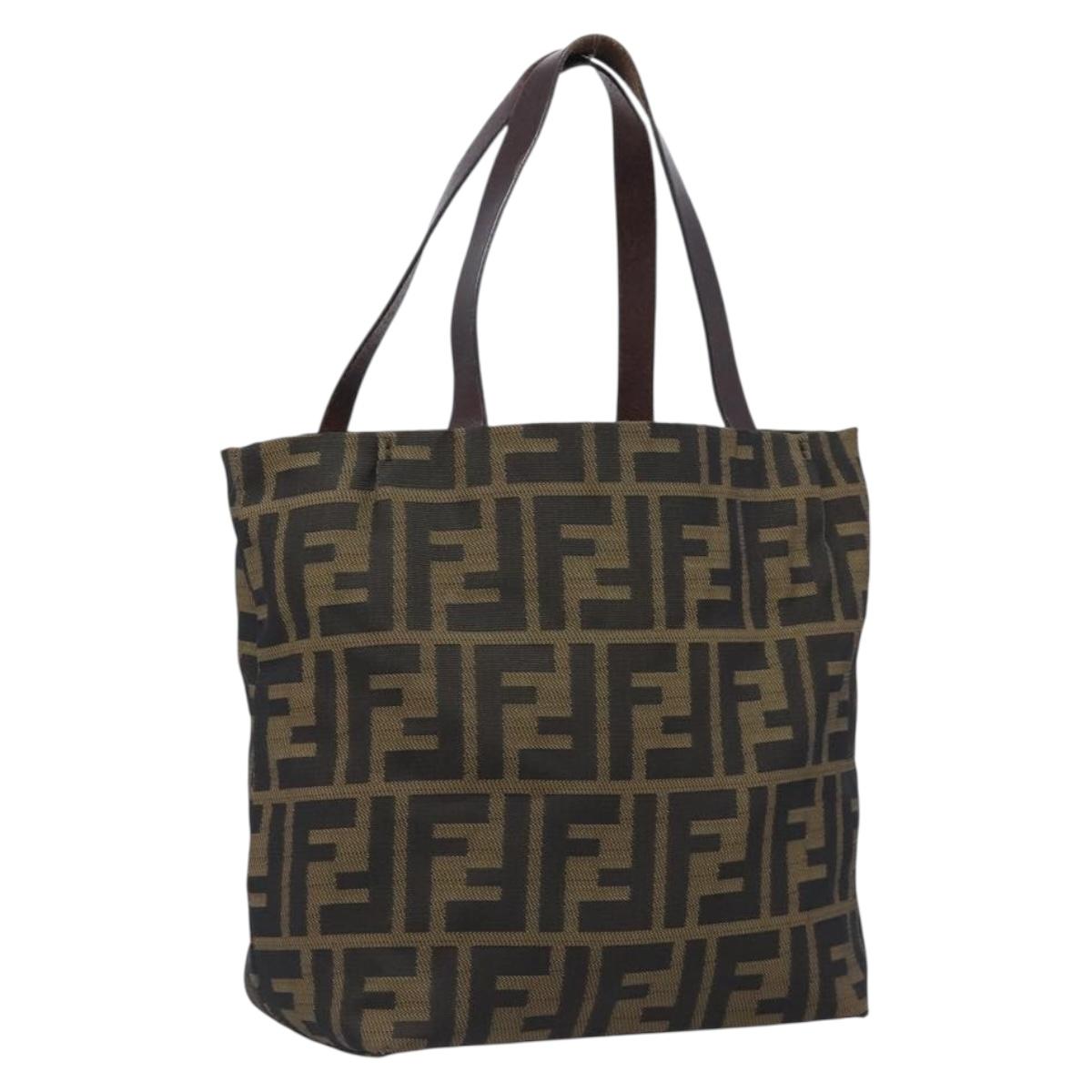 FENDI Zucca Canvas Hand Bag Black Brown Auth 204154