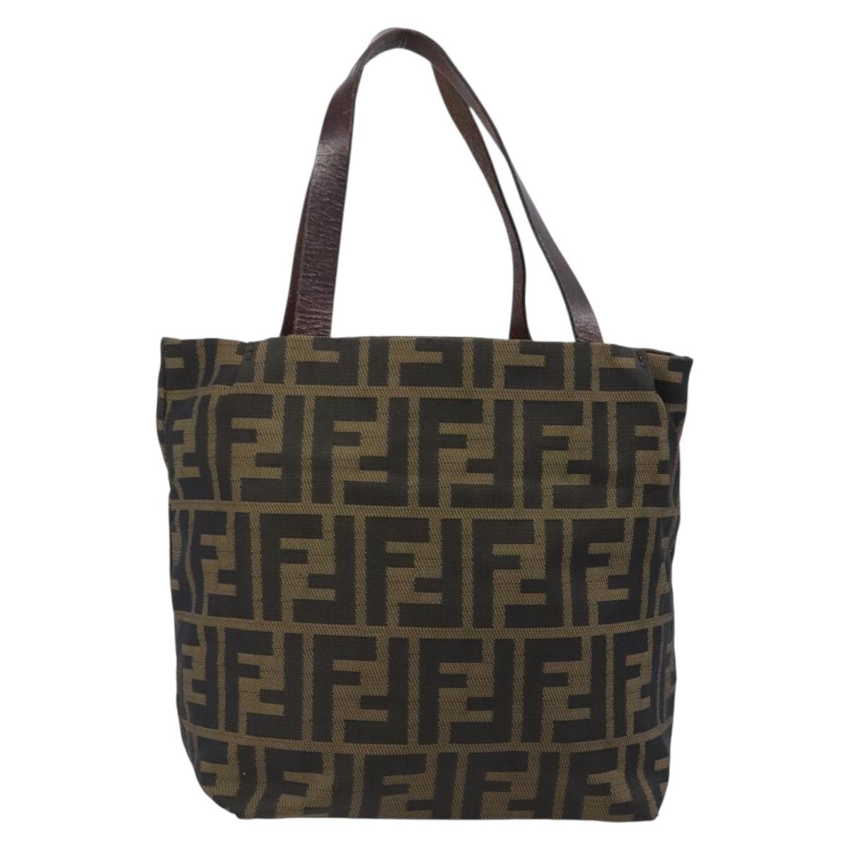 FENDI Zucca Canvas Hand Bag Black Brown Auth 204154