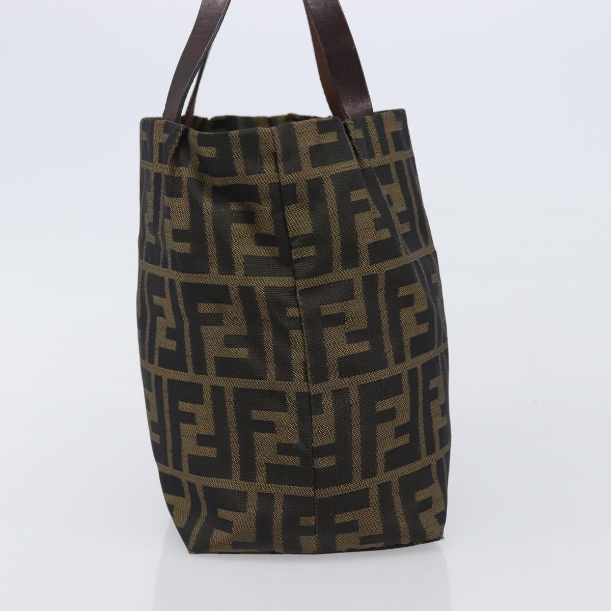 FENDI Zucca Canvas Hand Bag Black Brown Auth 204154