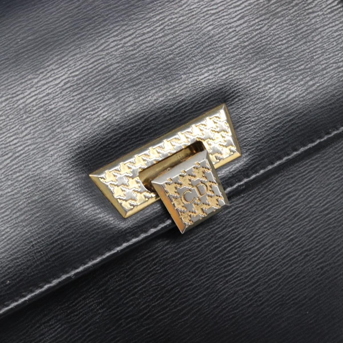 Christian Dior Hand Bag Leather 2way Black Gold Auth 204155