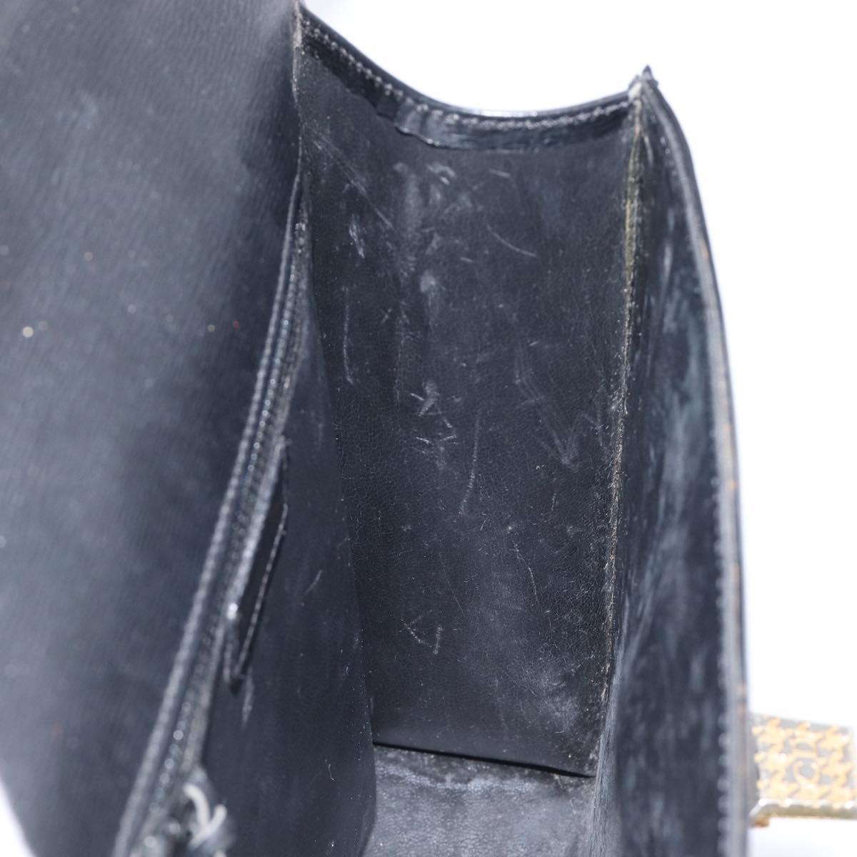 Christian Dior Hand Bag Leather 2way Black Gold Auth 204155