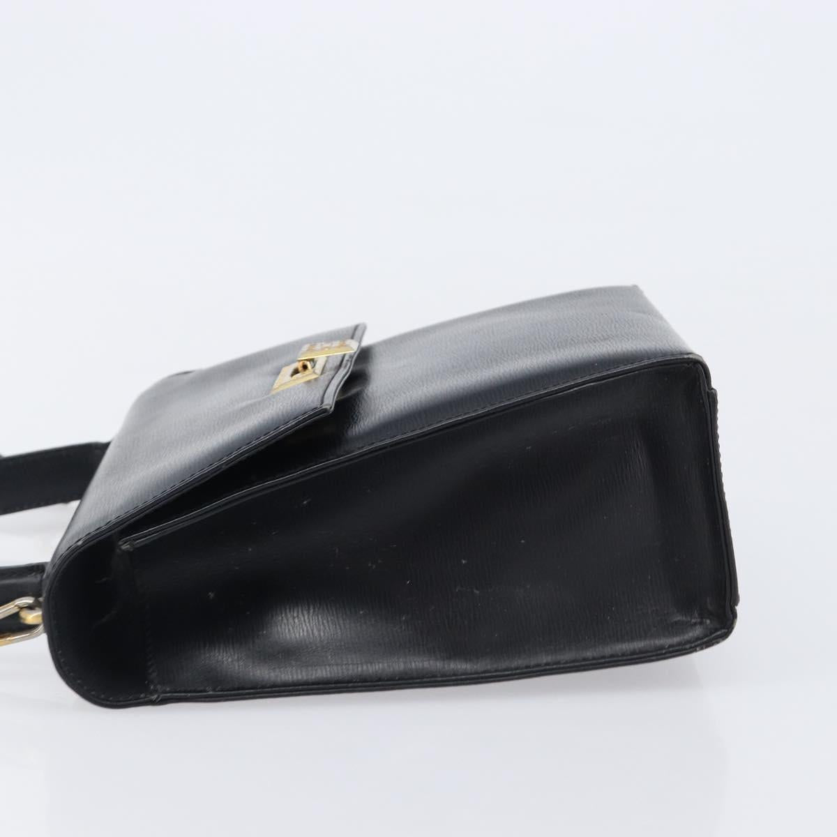 Christian Dior Hand Bag Leather 2way Black Gold Auth 204155