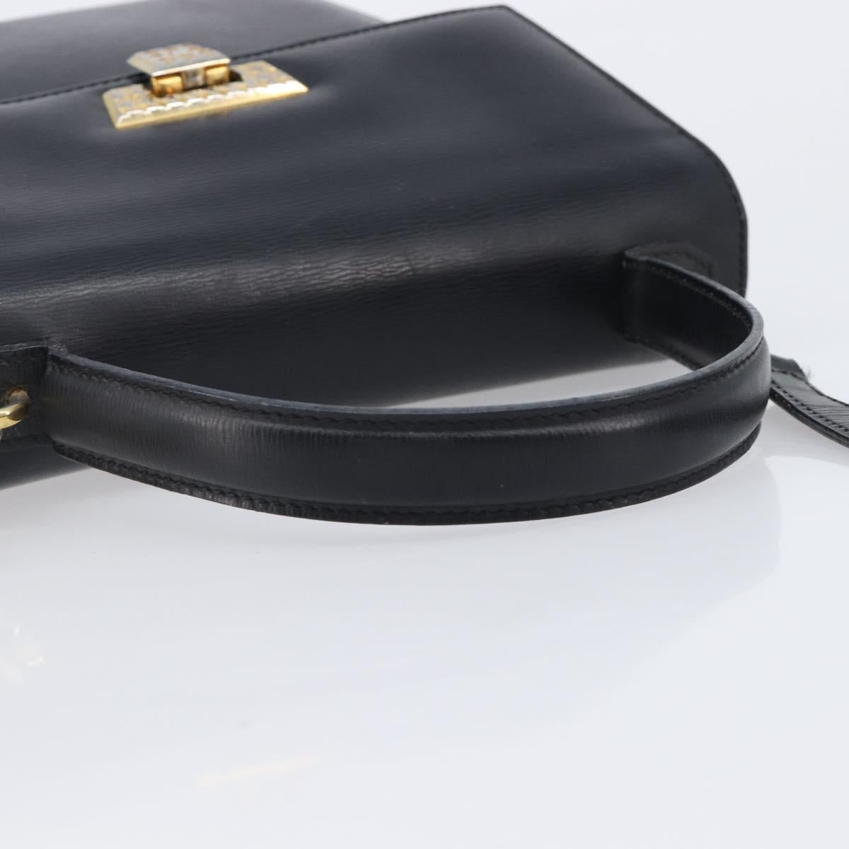 Christian Dior Hand Bag Leather 2way Black Gold Auth 204155