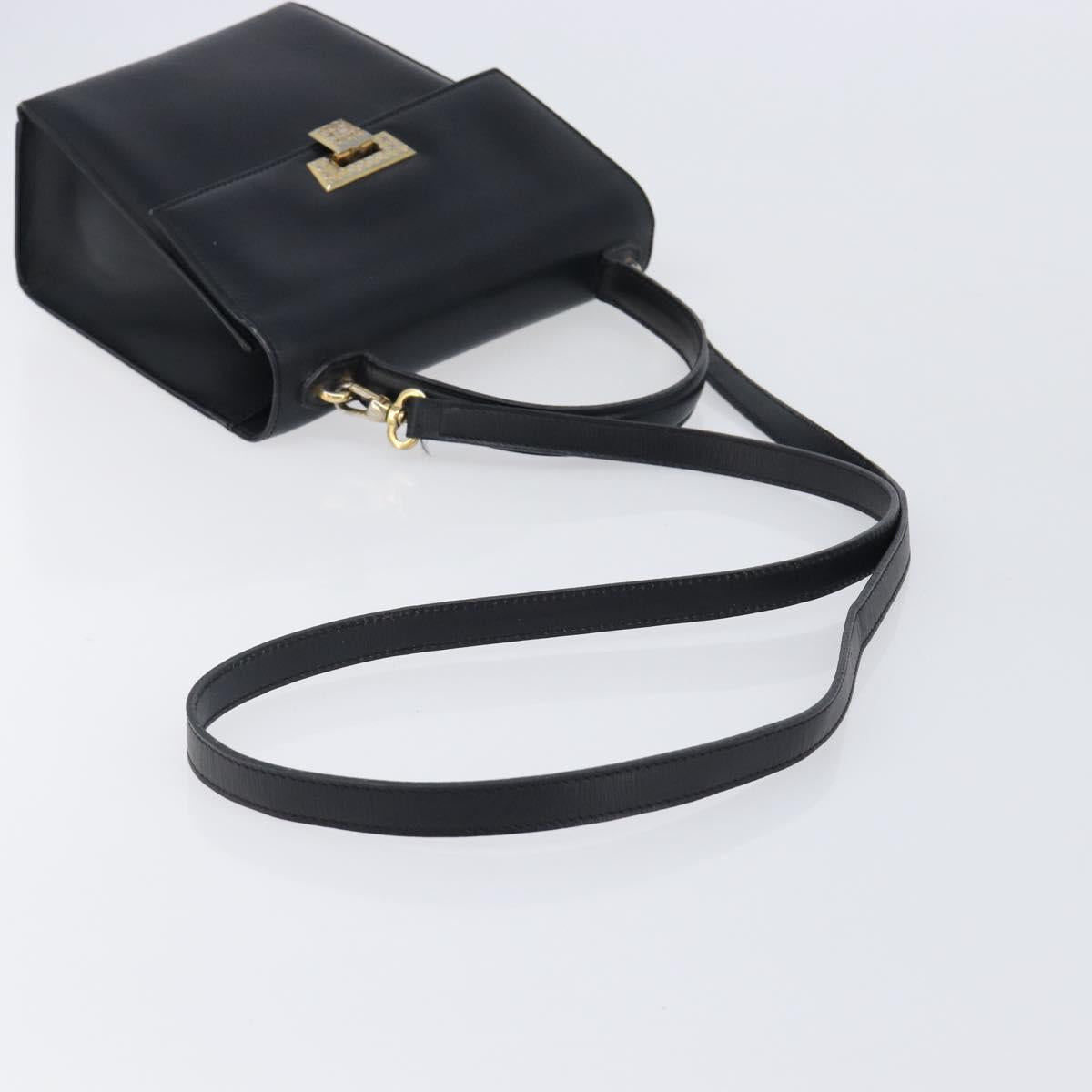 Christian Dior Hand Bag Leather 2way Black Gold Auth 204155