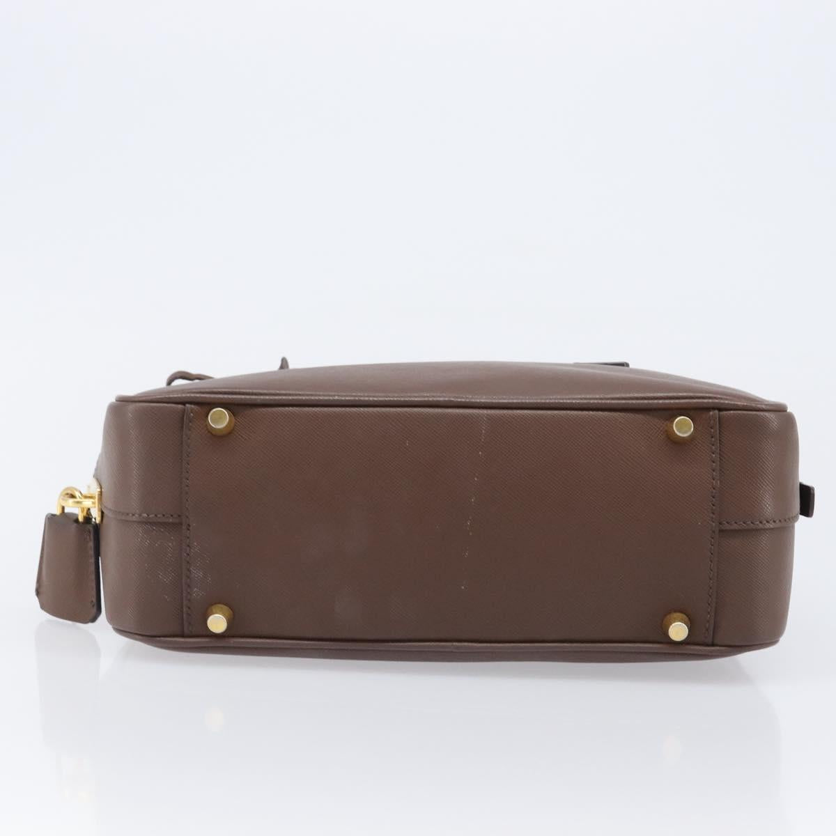 PRADA Galleria Hand Bag Saffiano leather Brown Gold Auth 204156A