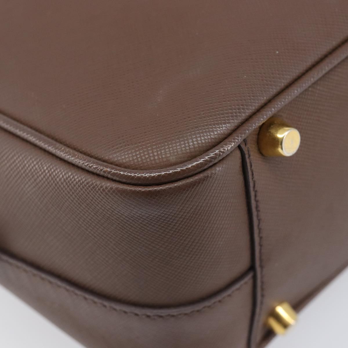PRADA Galleria Hand Bag Saffiano leather Brown Gold Auth 204156A