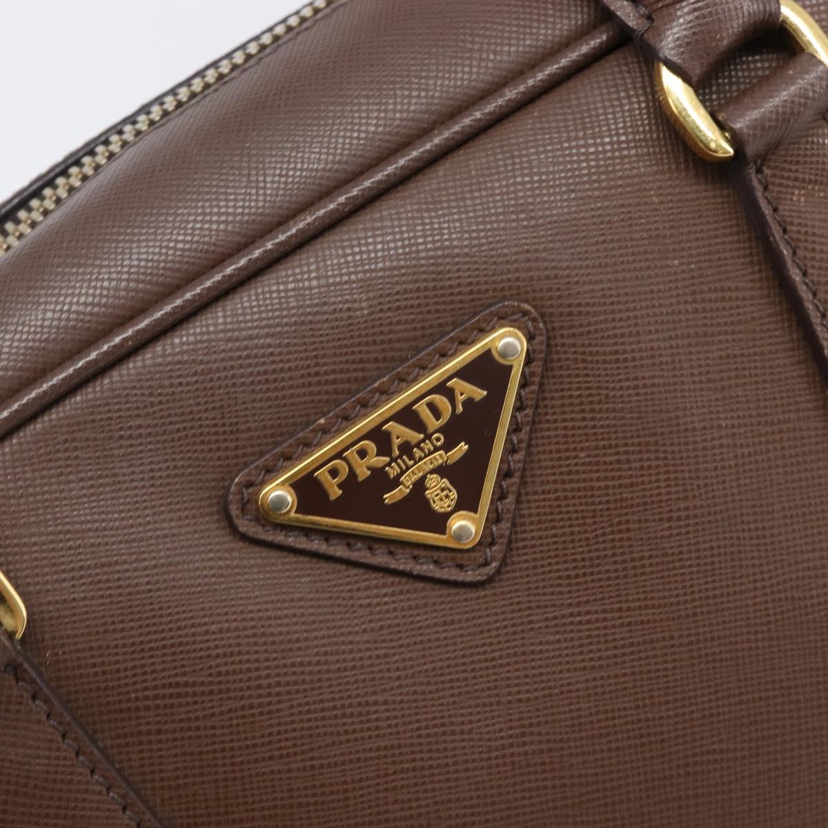 PRADA Galleria Hand Bag Saffiano leather Brown Gold Auth 204156A