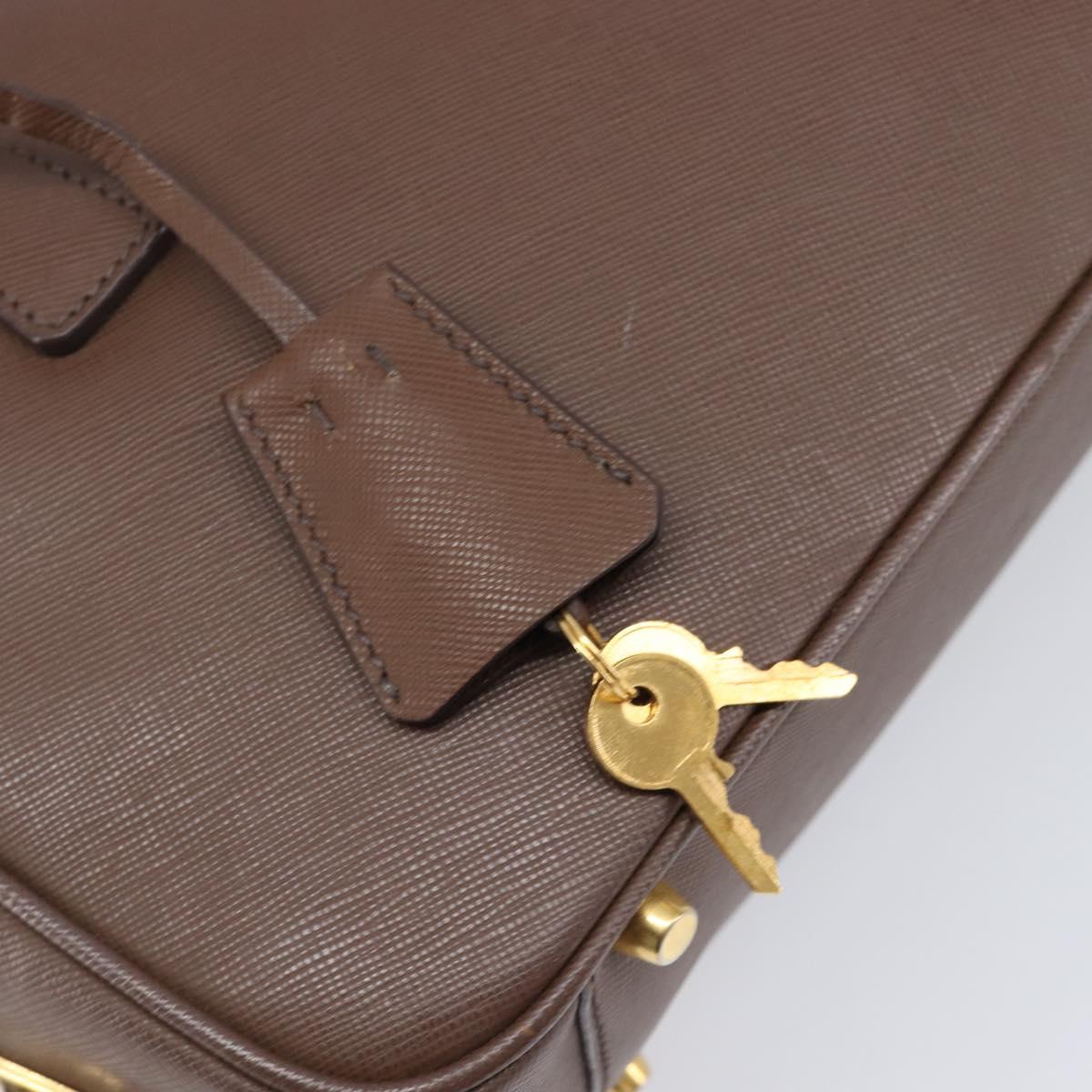 PRADA Galleria Hand Bag Saffiano leather Brown Gold Auth 204156A