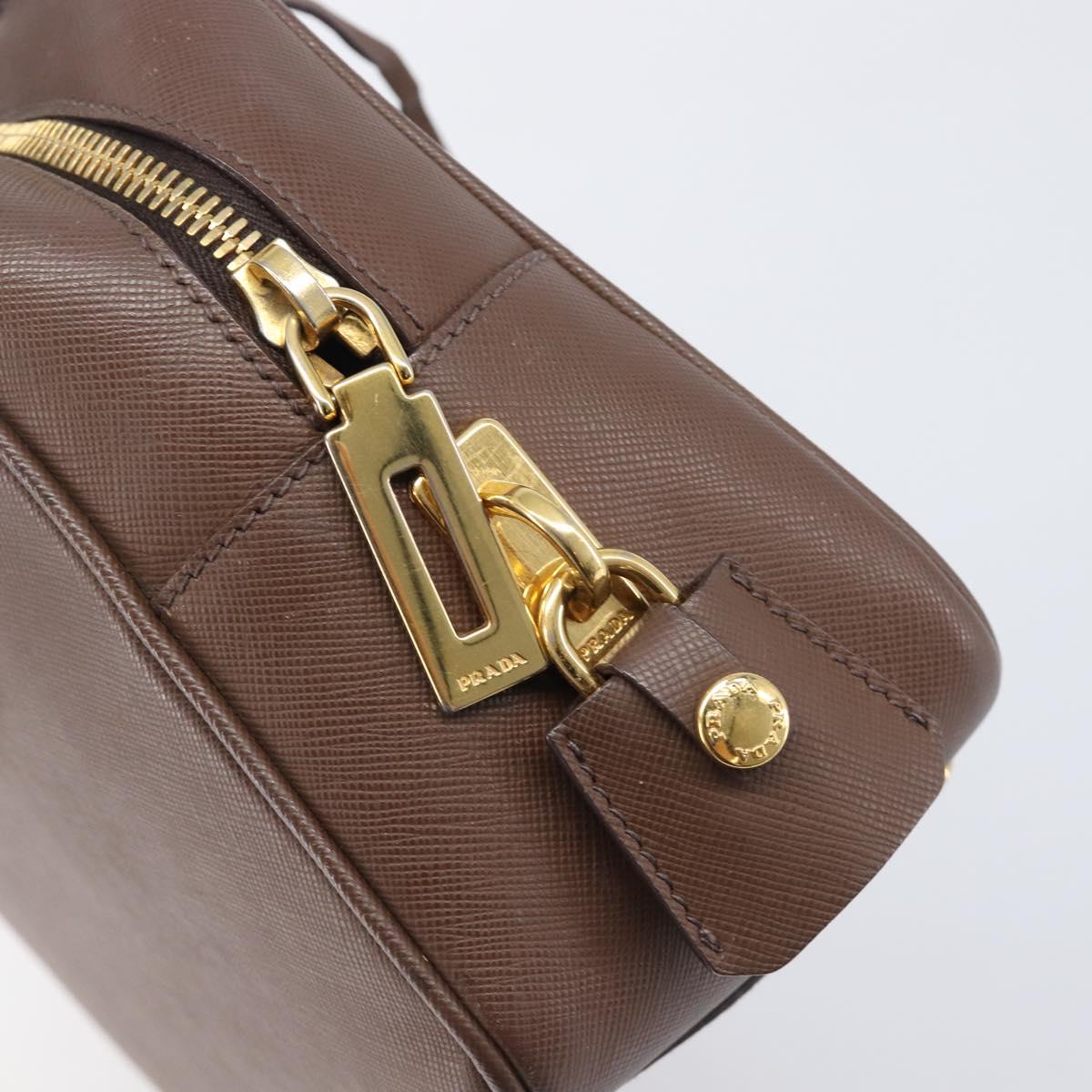 PRADA Galleria Hand Bag Saffiano leather Brown Gold Auth 204156A
