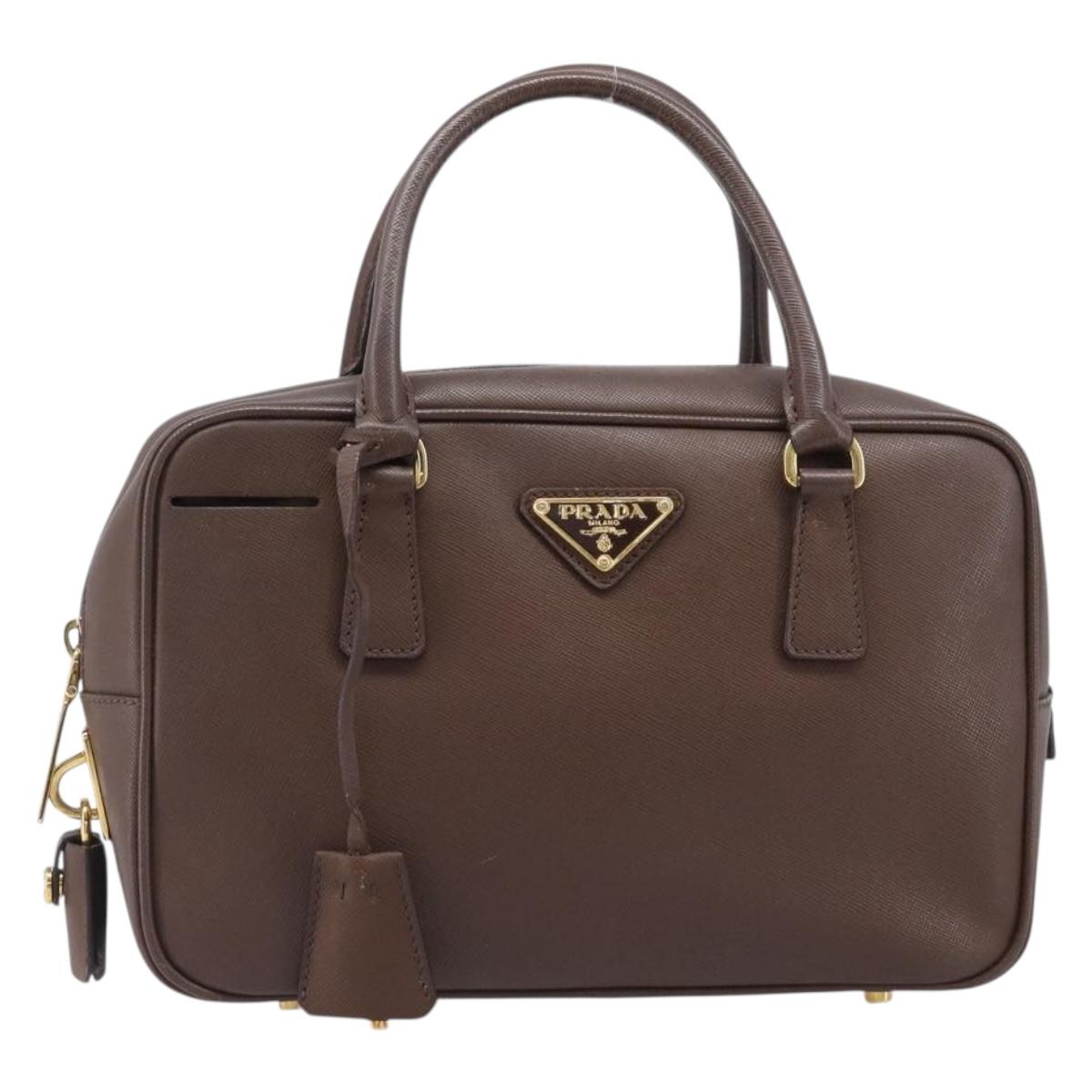 PRADA Galleria Hand Bag Saffiano leather Brown Gold Auth 204156A