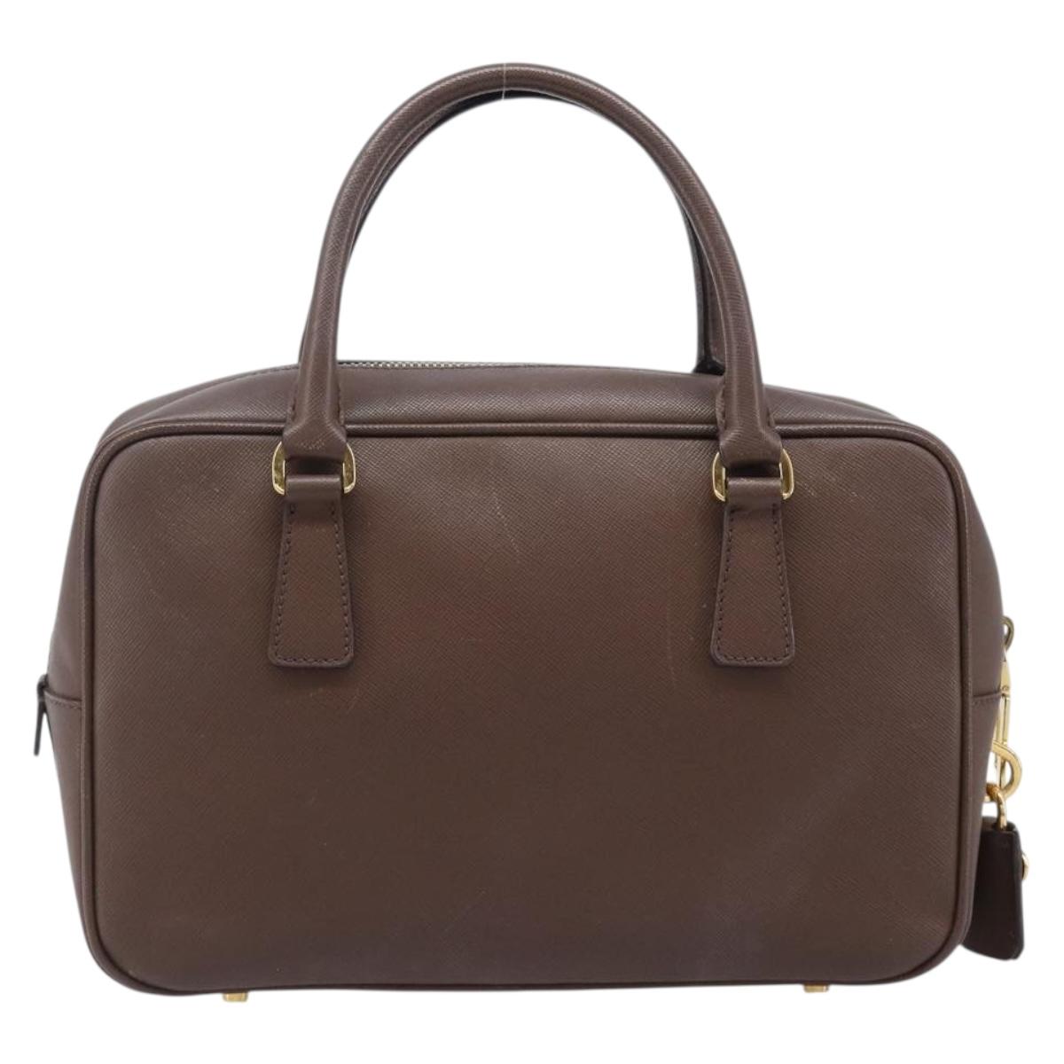 PRADA Galleria Hand Bag Saffiano leather Brown Gold Auth 204156A