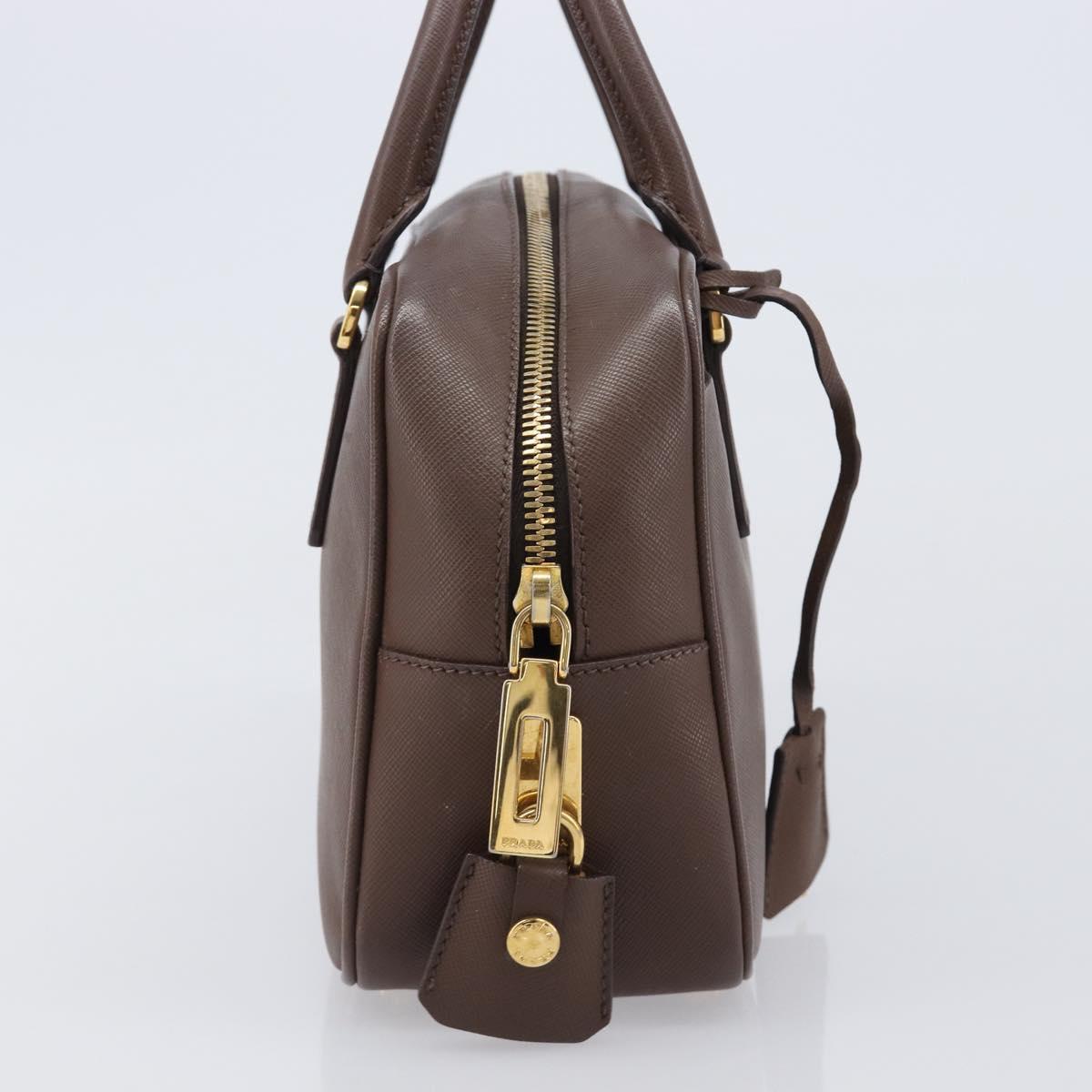 PRADA Galleria Hand Bag Saffiano leather Brown Gold Auth 204156A