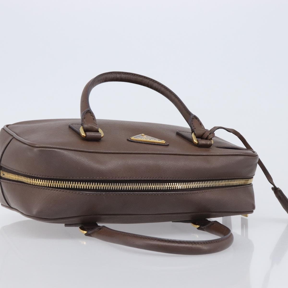 PRADA Galleria Hand Bag Saffiano leather Brown Gold Auth 204156A