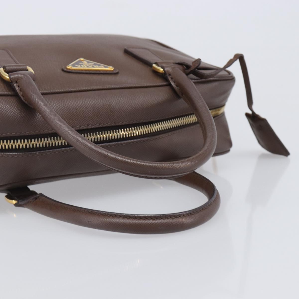 PRADA Galleria Hand Bag Saffiano leather Brown Gold Auth 204156A