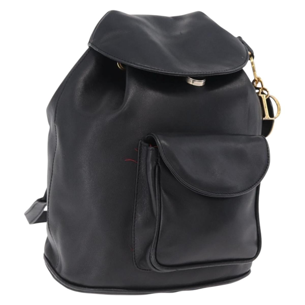 Christian Dior Backpack Leather Black Gold Auth 204161A