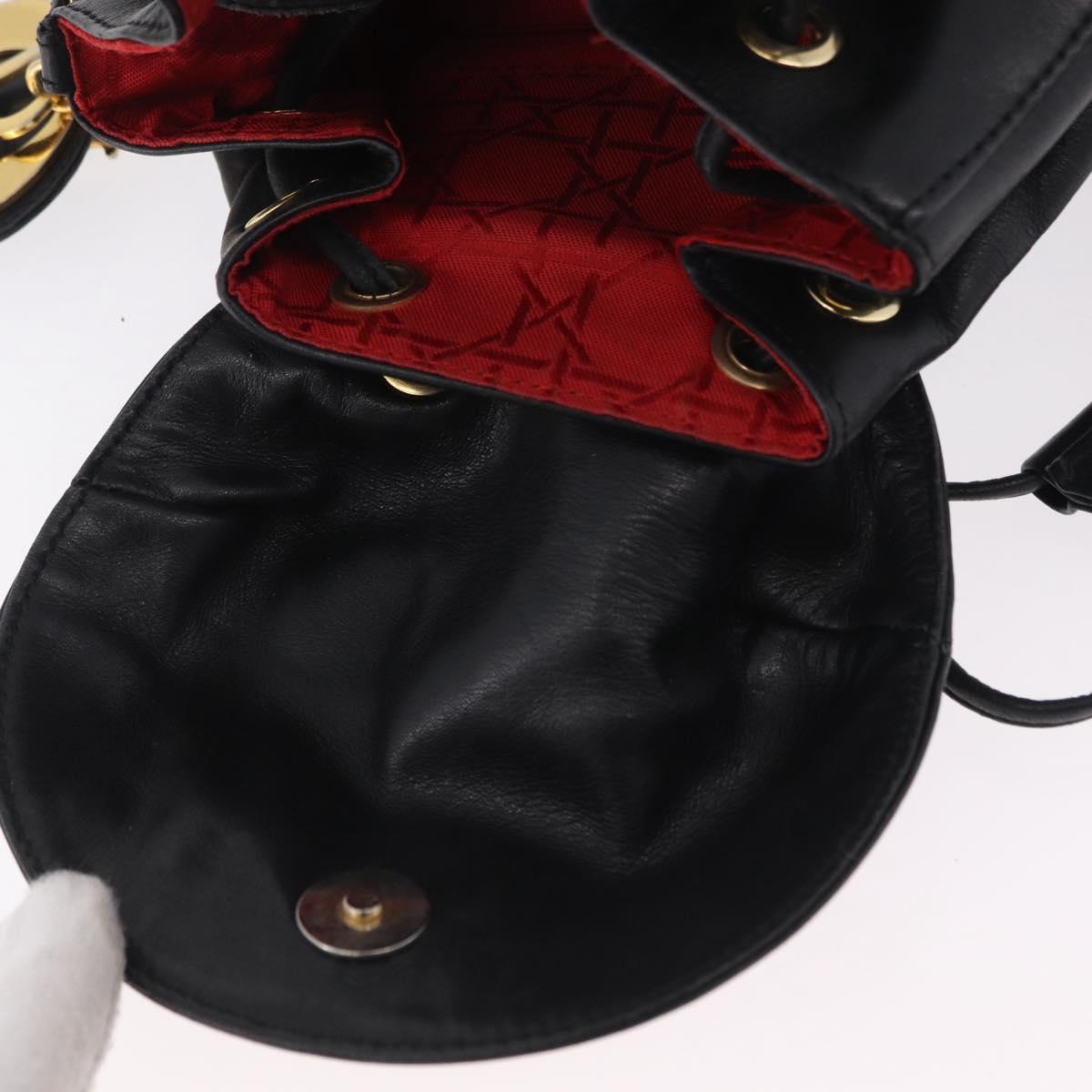 Christian Dior Backpack Leather Black Gold Auth 204161A