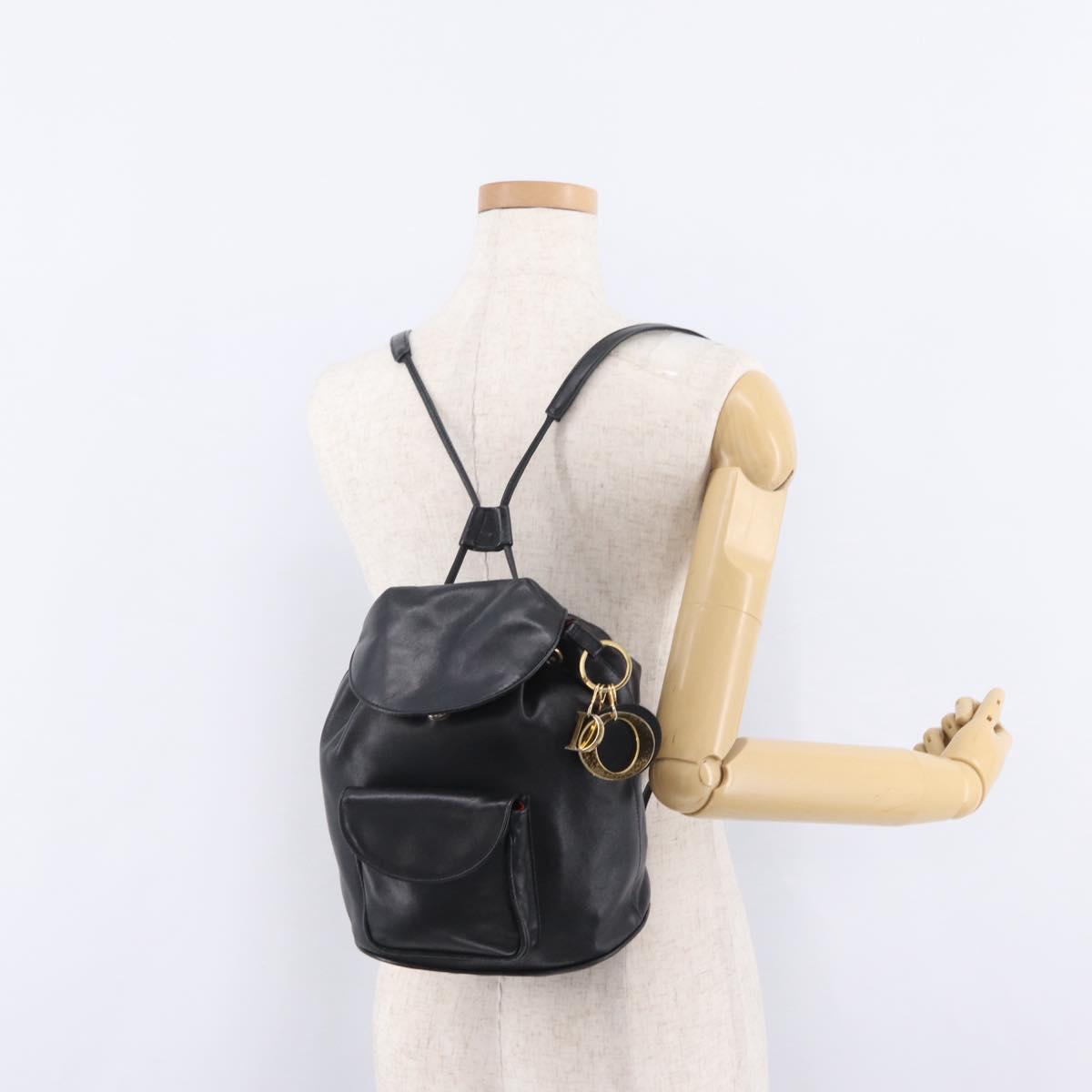 Christian Dior Backpack Leather Black Gold Auth 204161A