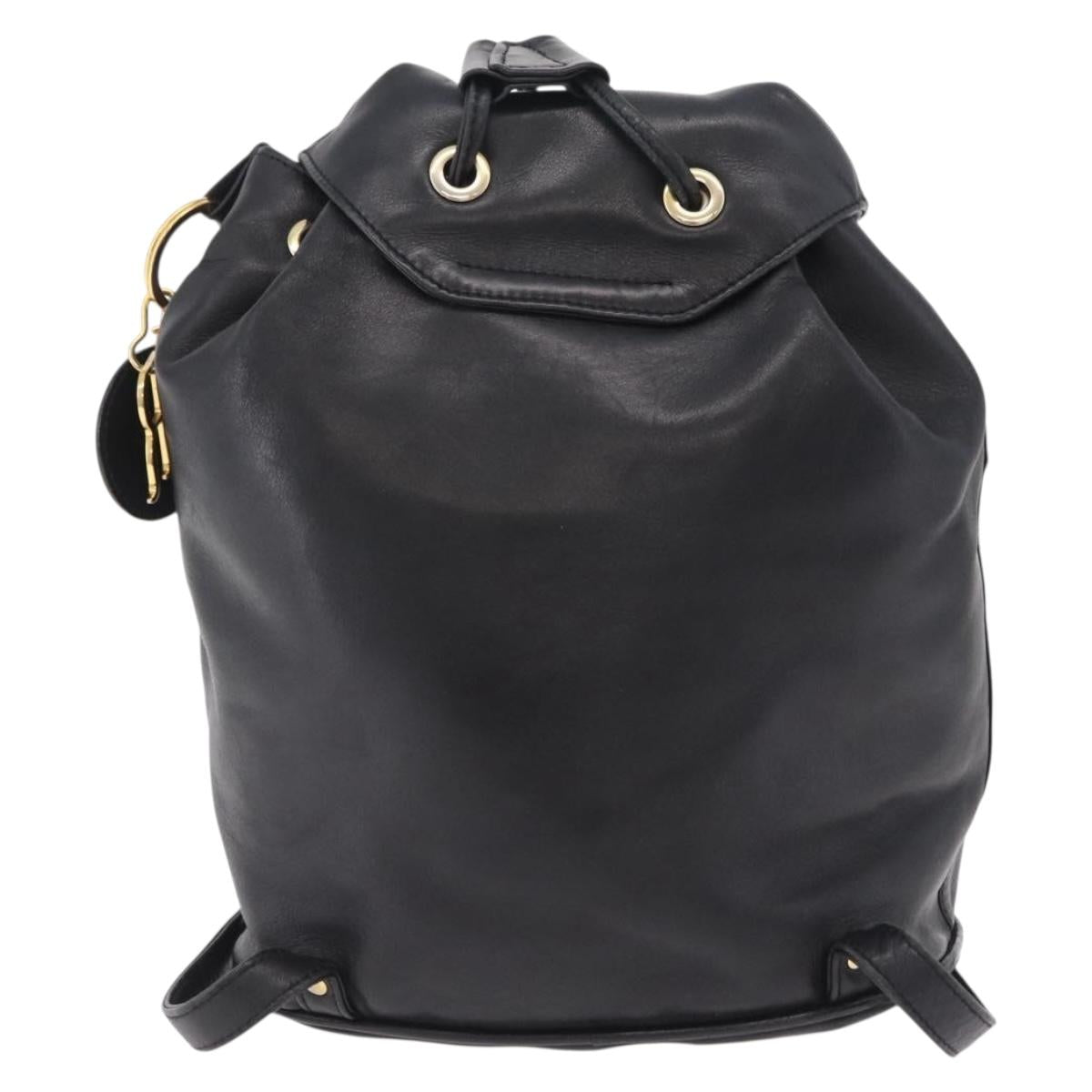 Christian Dior Backpack Leather Black Gold Auth 204161A