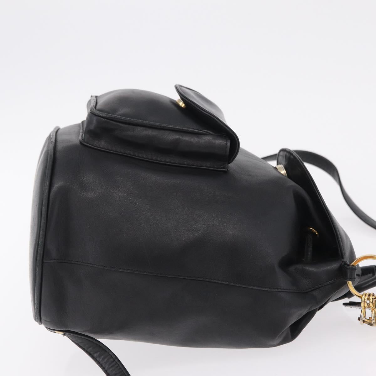 Christian Dior Backpack Leather Black Gold Auth 204161A