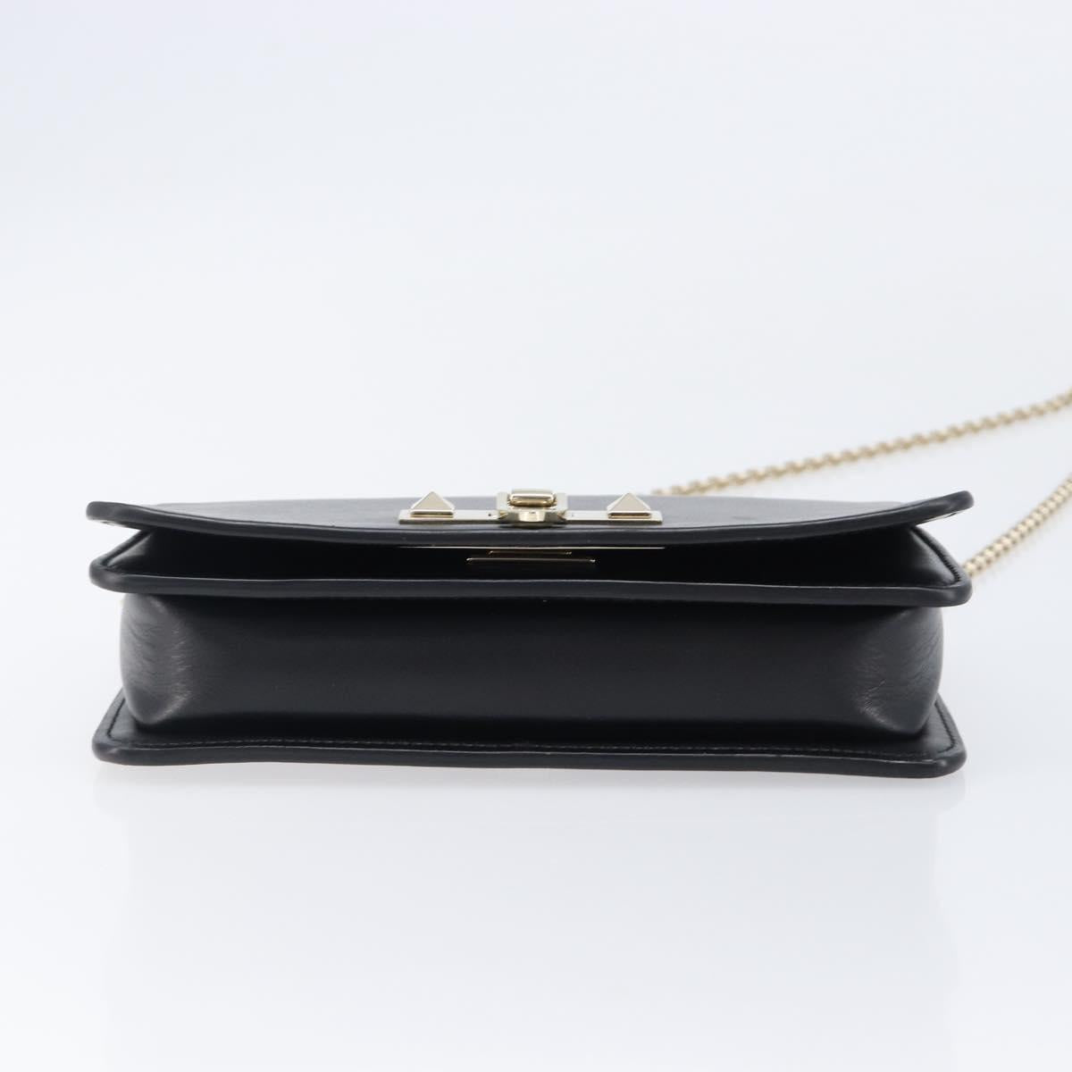 VALENTINO Chain Shoulder Bag Leather Black Gold Auth 204165V